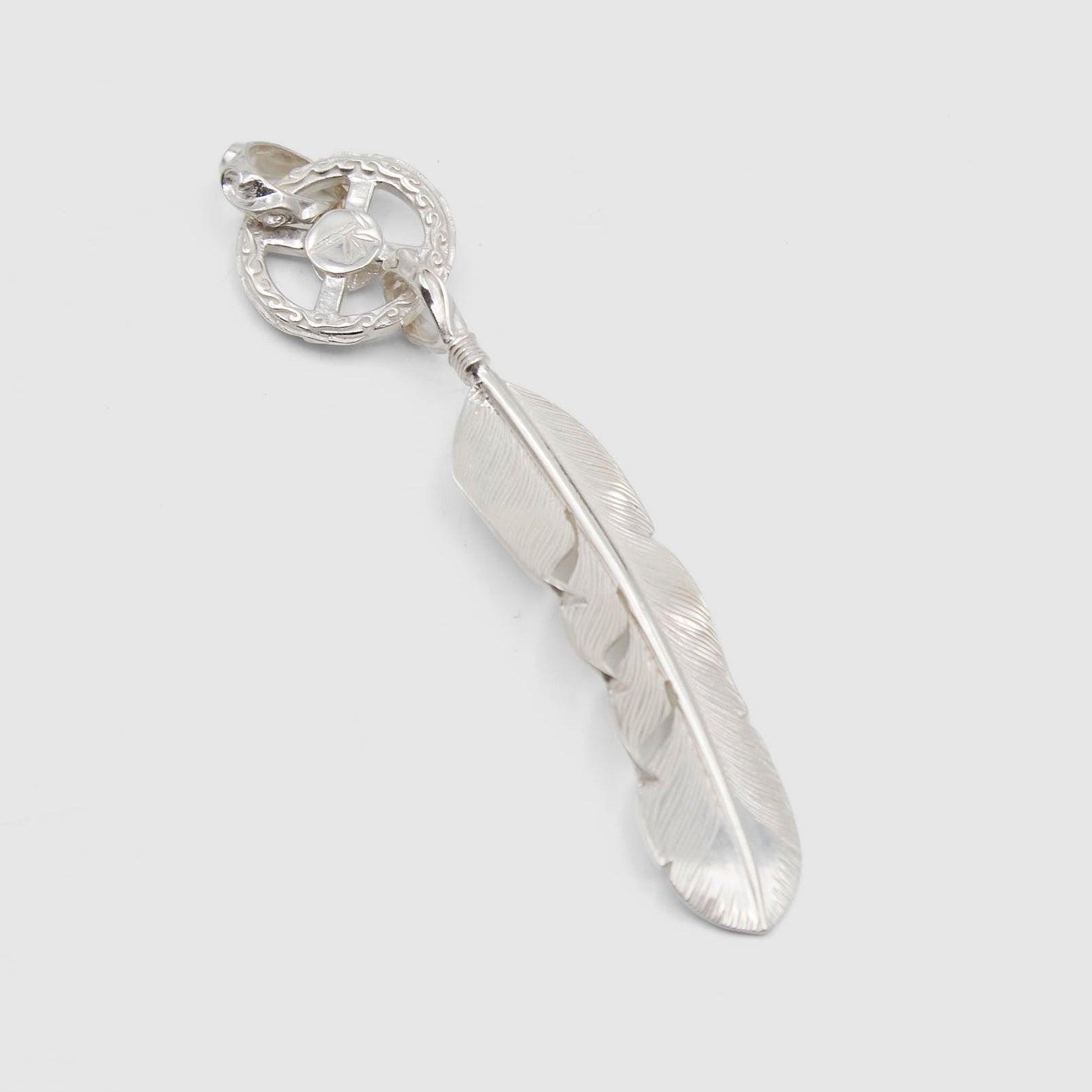 Large Wheel & Feather Sterling Pendant