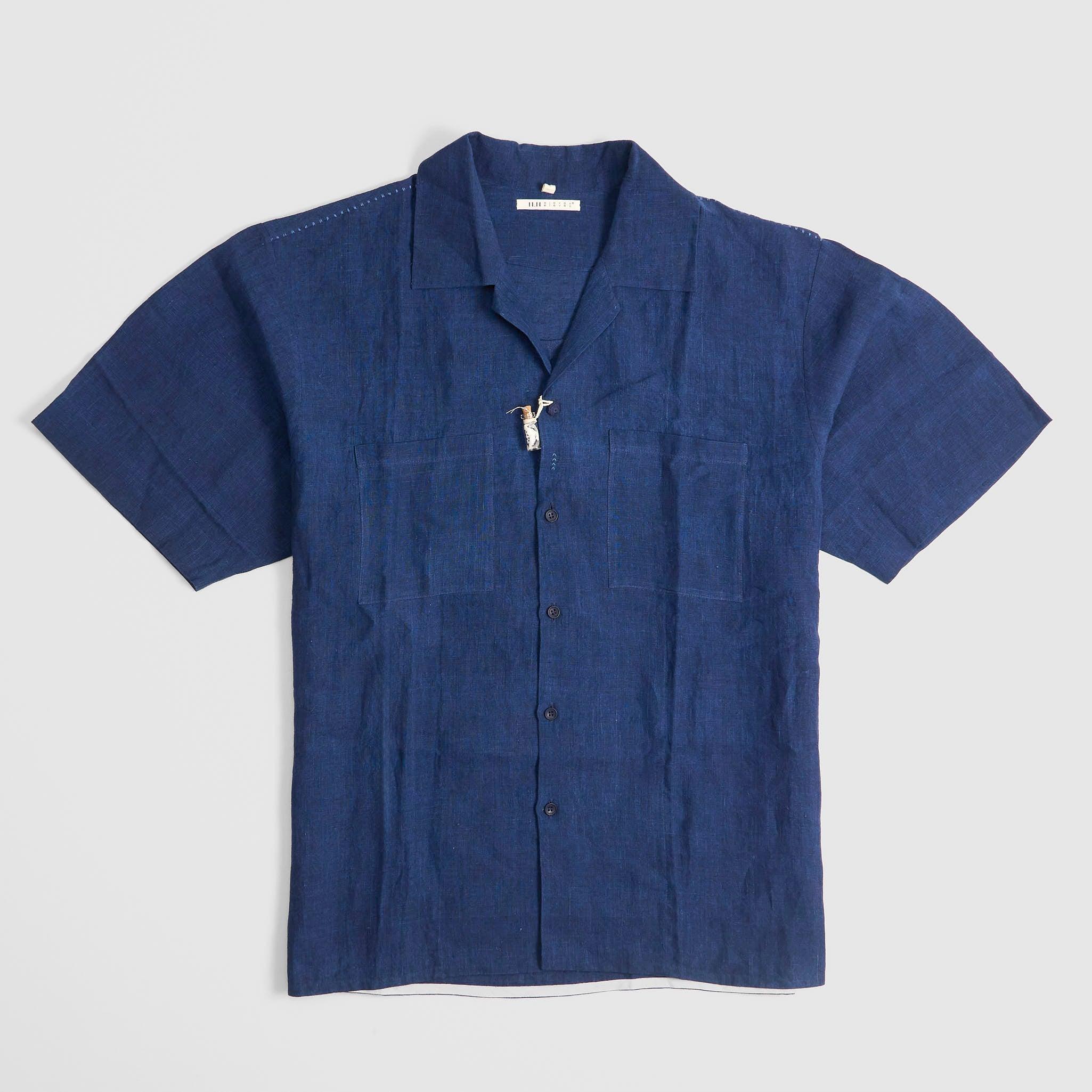 Camp Collar Indigo Linen Shirt