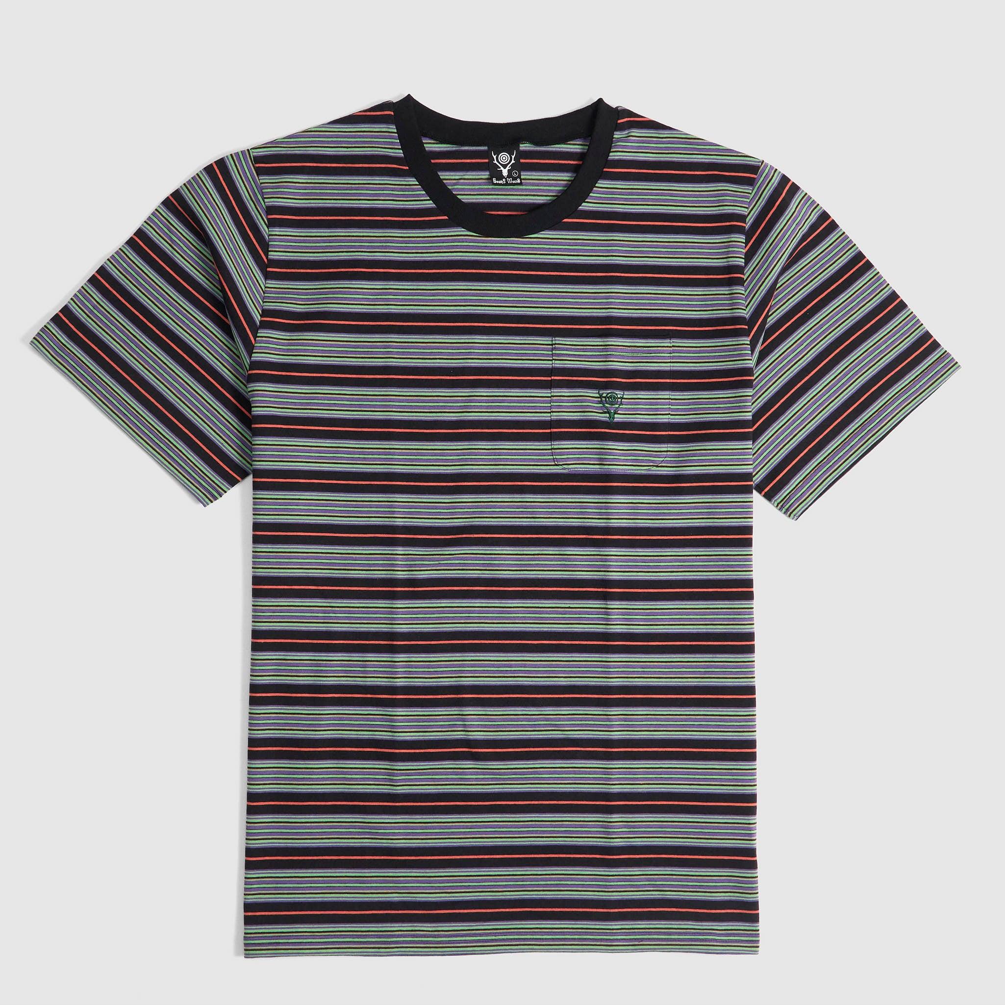 Crew Neck Striped Pocket T-Shirt