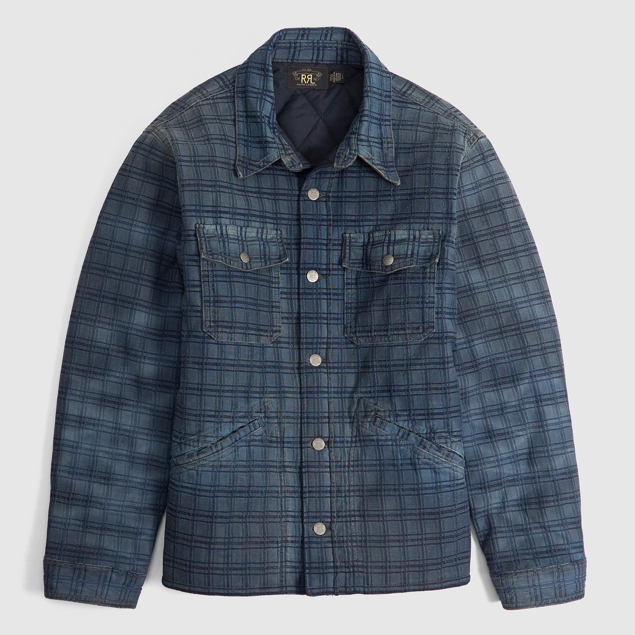 Plaid Indigo Jacquard Denim Work Jacket