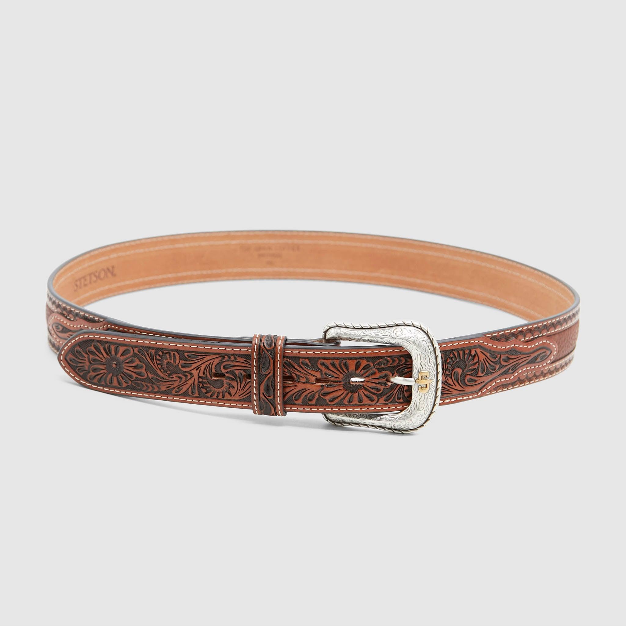 Tooled Leather Western Belt