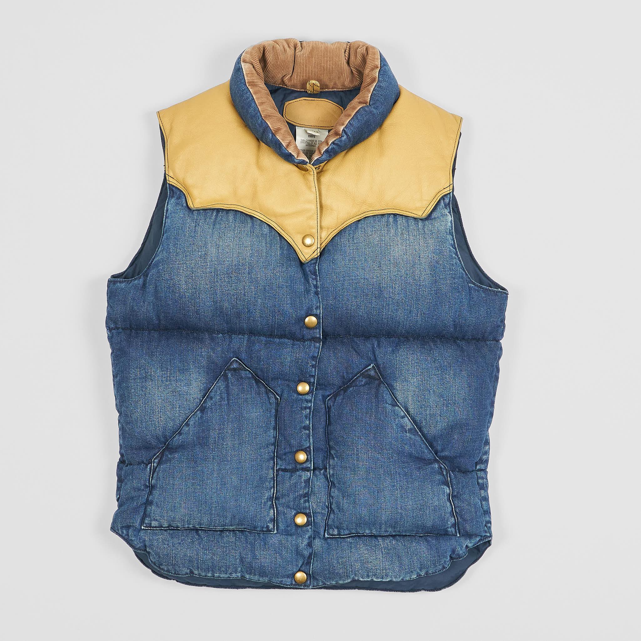 Ladies Indigo Down Vest with Leather Yokes