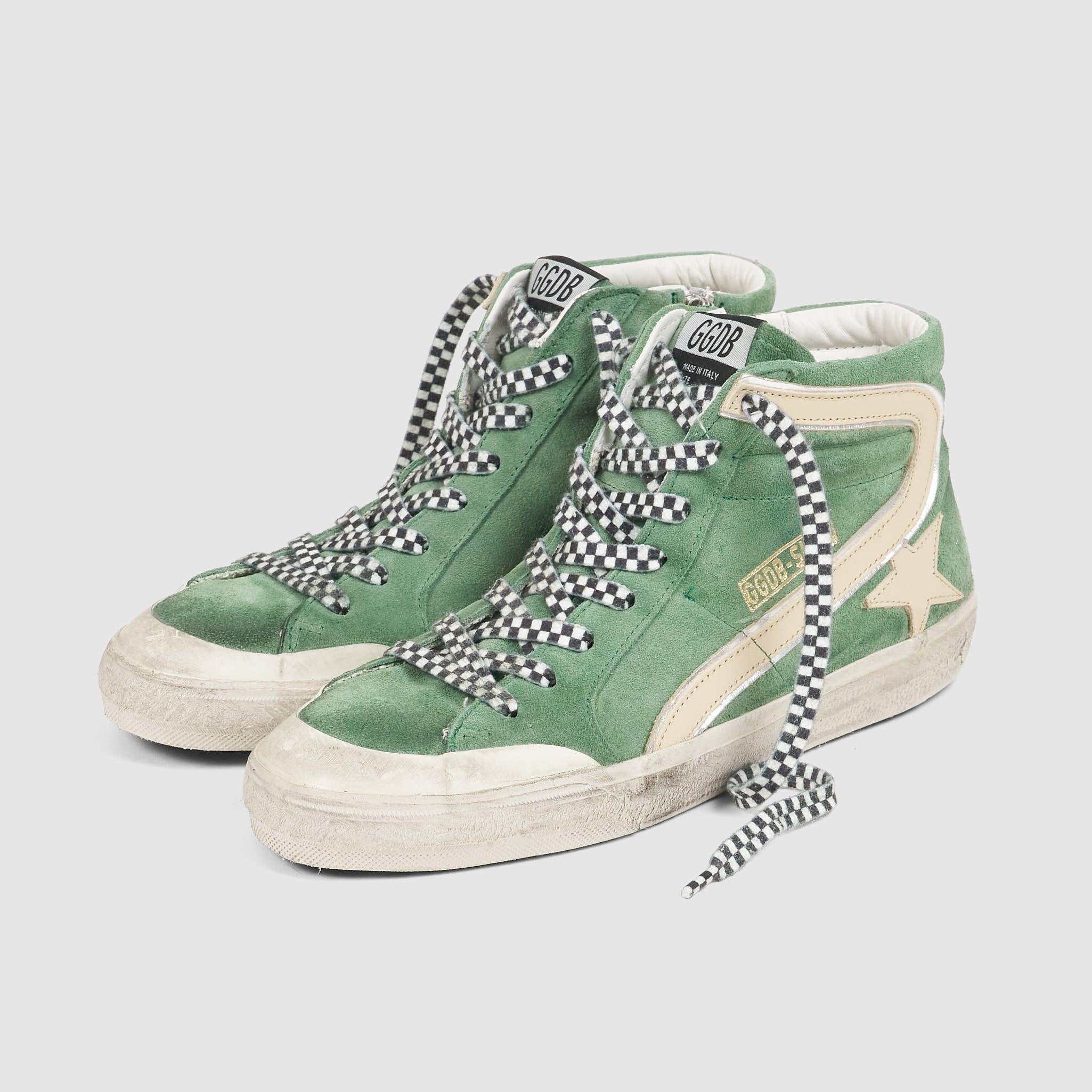 Woodgreen Beige Gray Slide Green Suede Sneakers