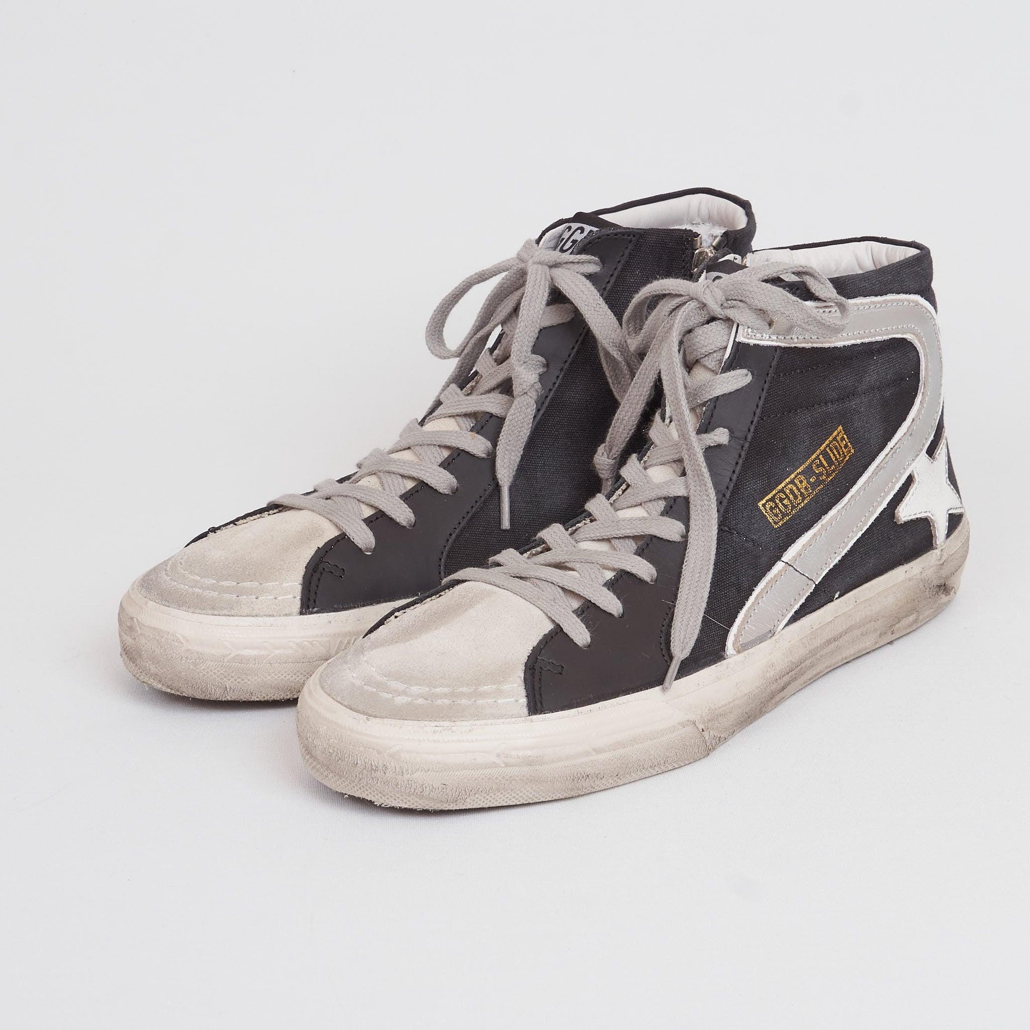 High Black Canvas Silver Slide Sneakers