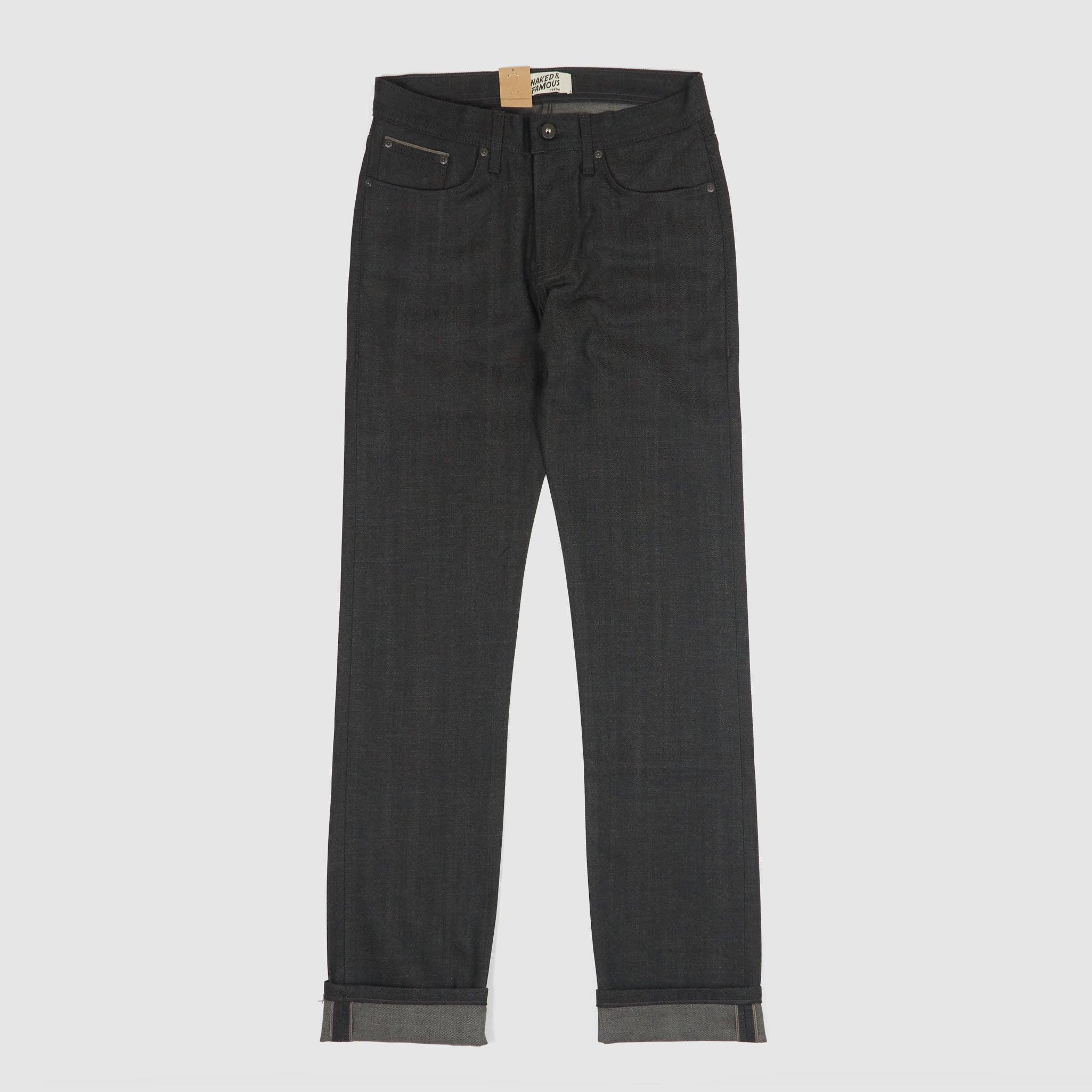 Naked & Famous Stretch Selvage Denim Black x Grey Weird Guy