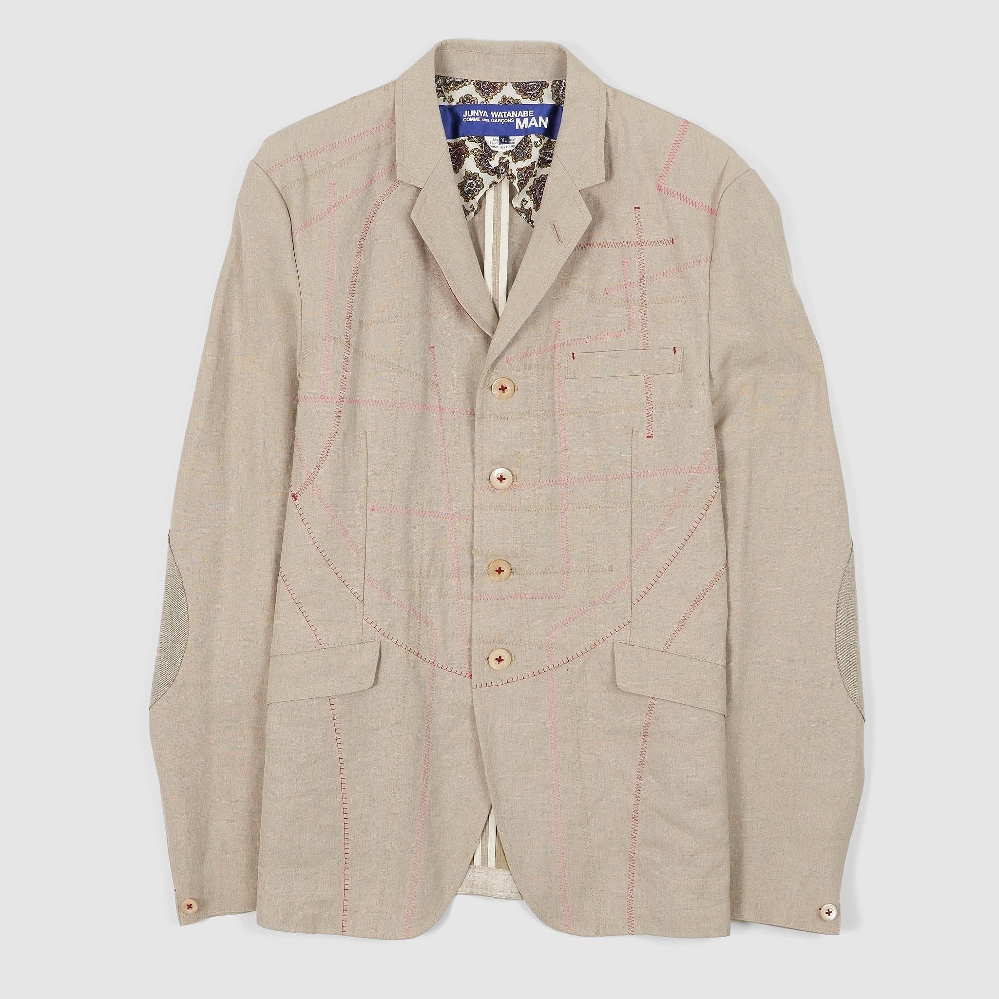 Classic Linen Blazer with Patchwork Stitching