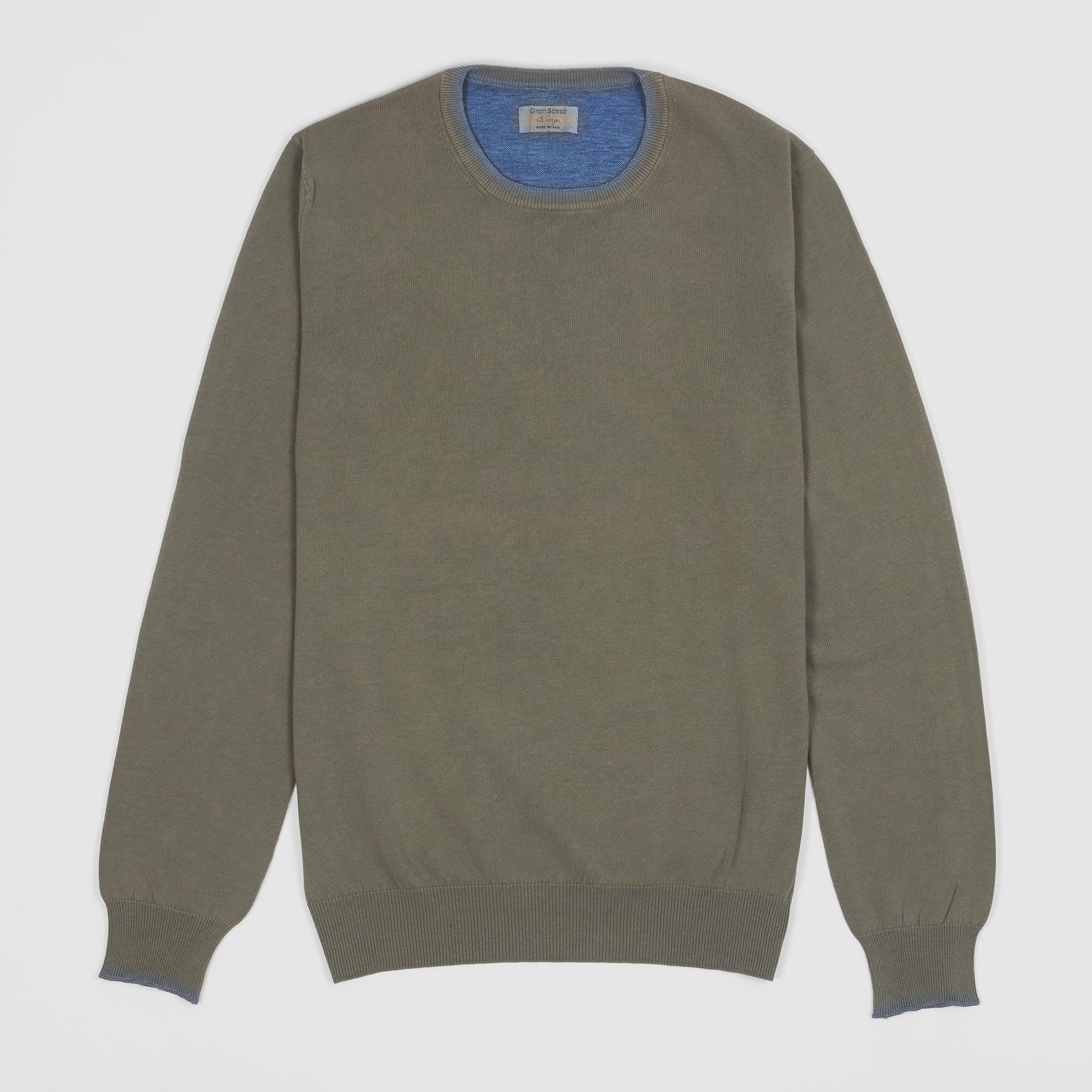 Crew Neck Knitted Cotton Pullover With Elbow Reinforcement