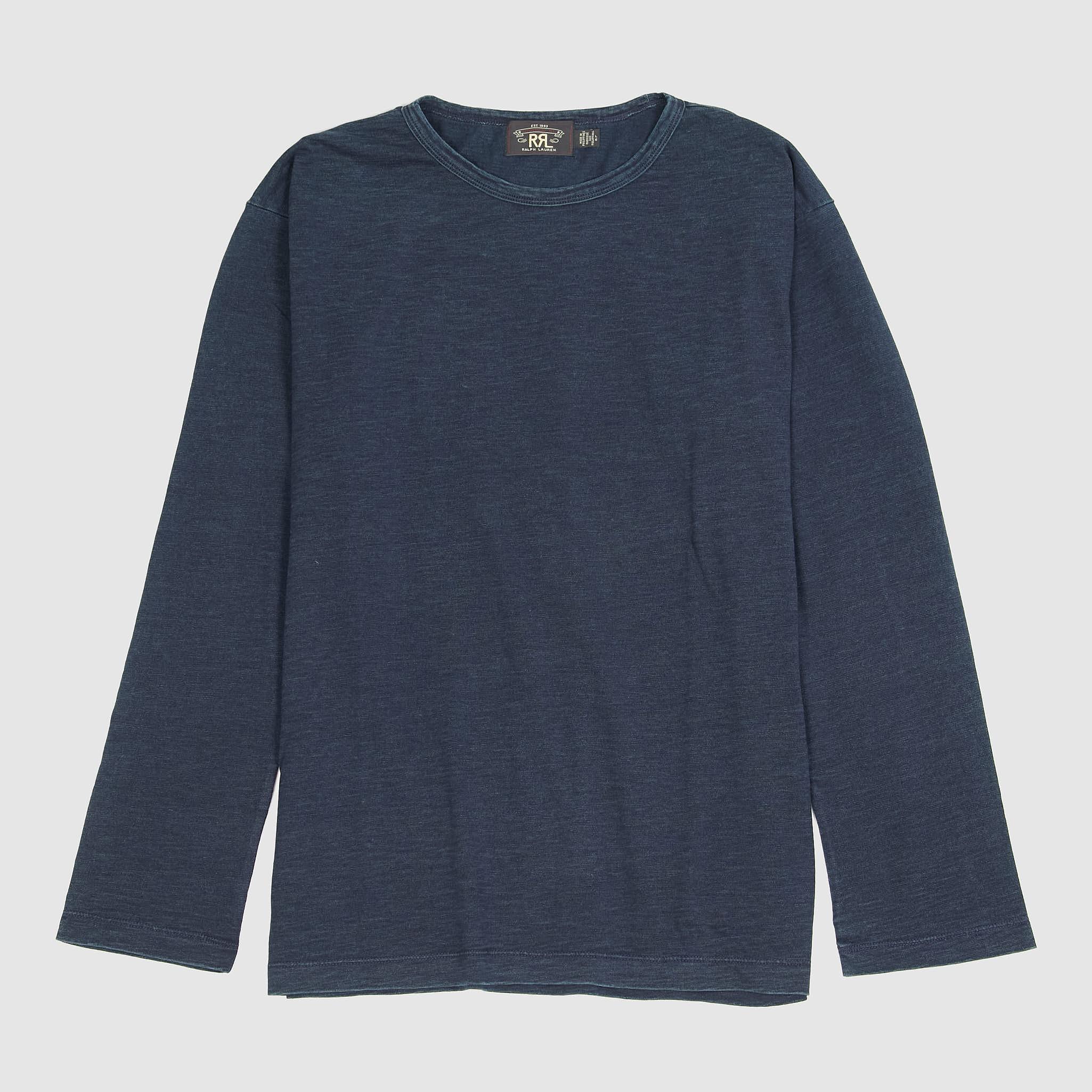 Long Sleeve Indigo Crew Neck T- Shirt