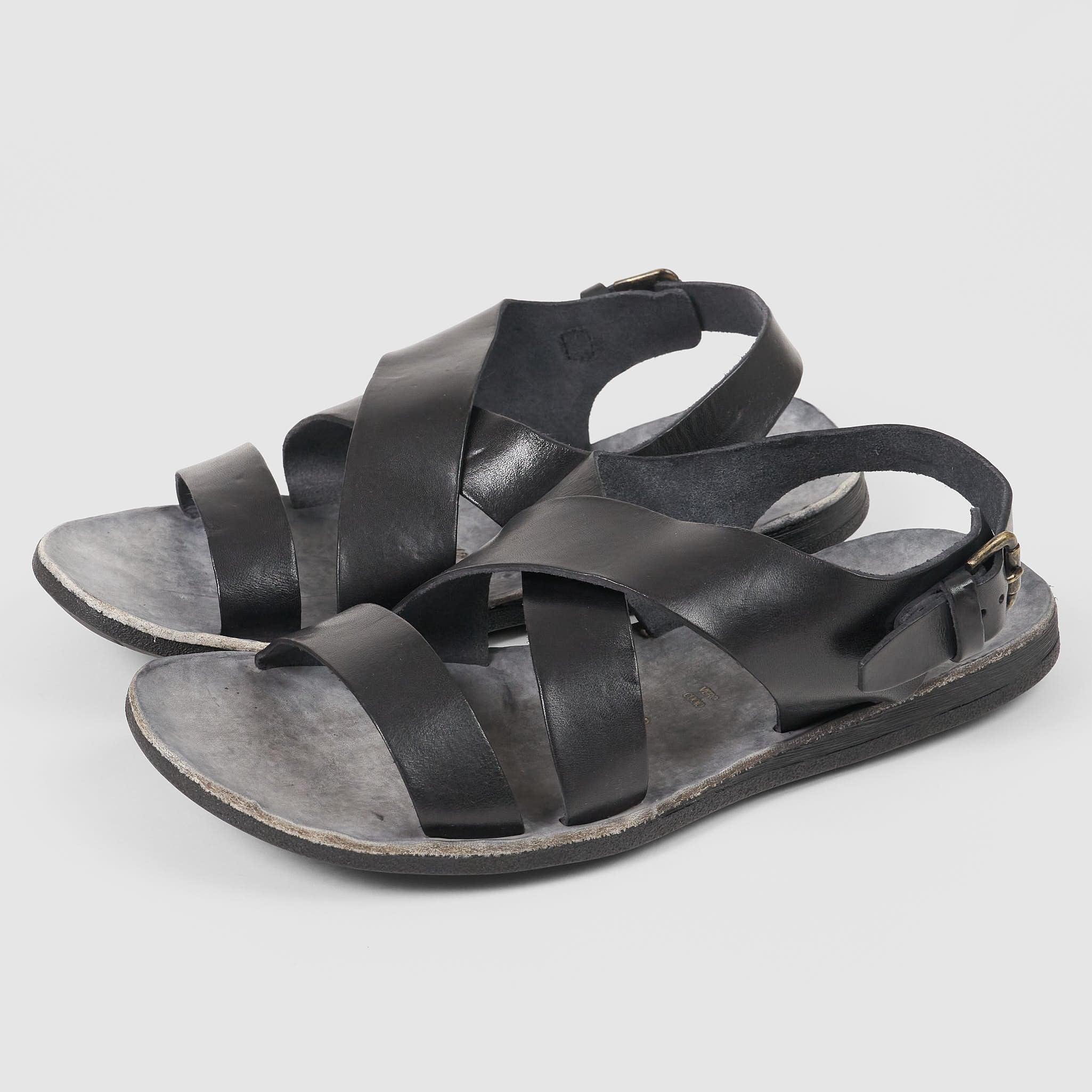 Mens Crossed Heel Strap Leather Sandals