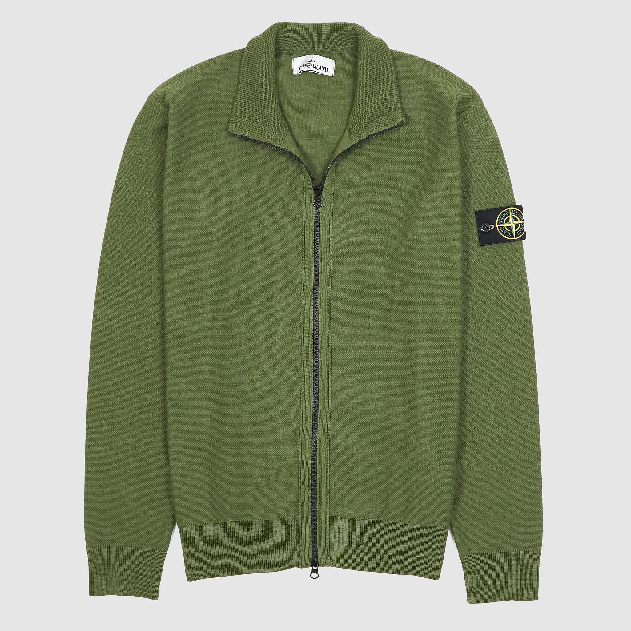 Full-Zip Cotton Pique Stand-Up Collar Cardigan