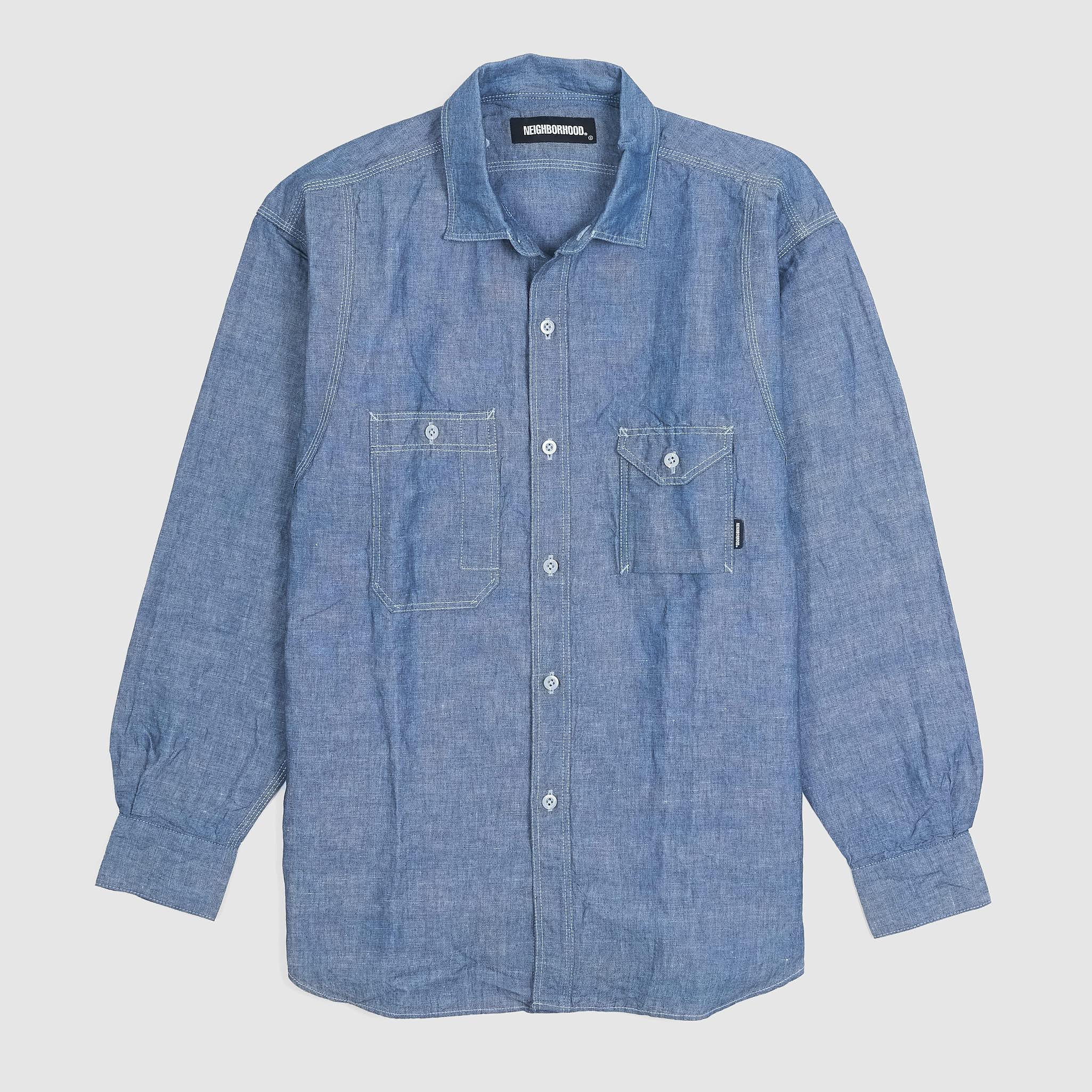 Long Sleeve Cotton Linen Blend Chambray Work Overshirt [Archive]