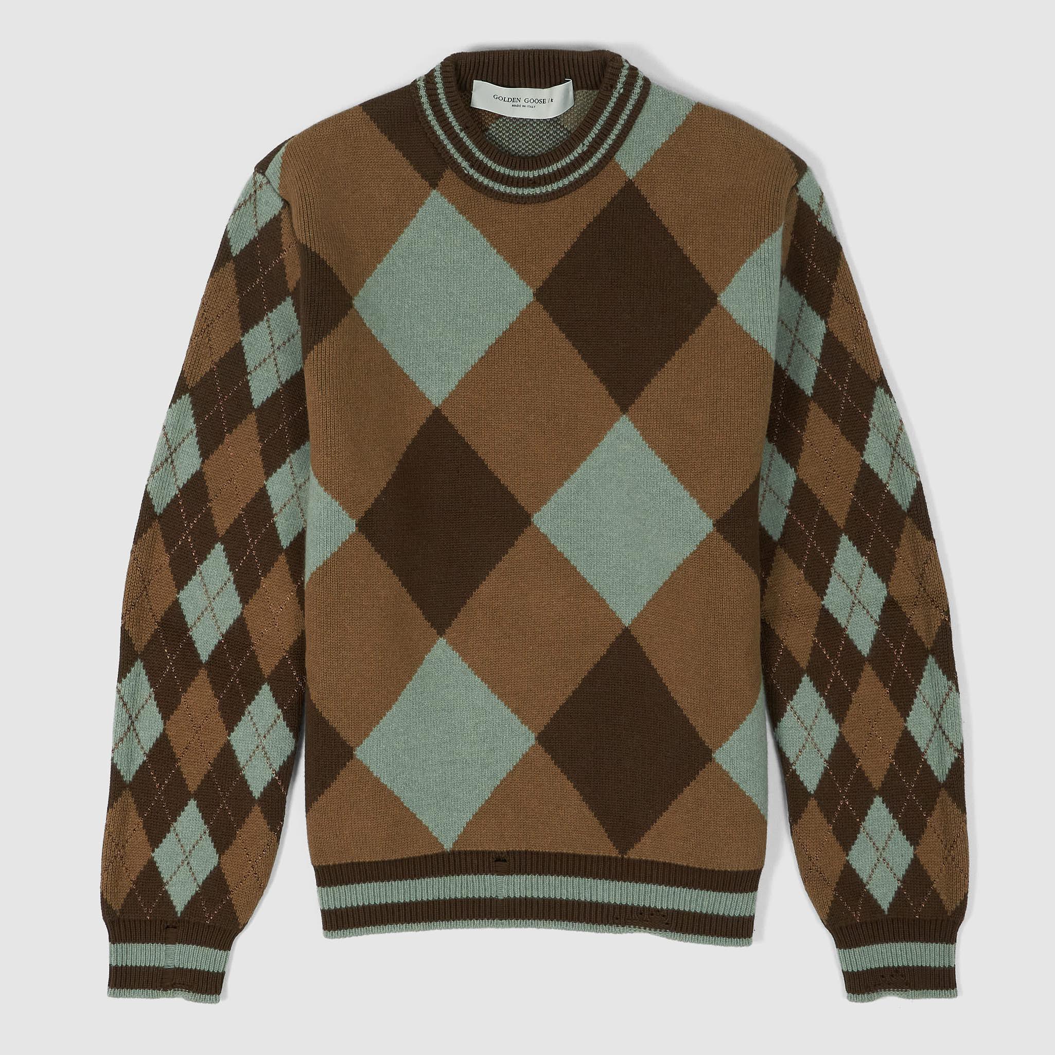 Knitted Diamond Pattern Crew Neck Pullover