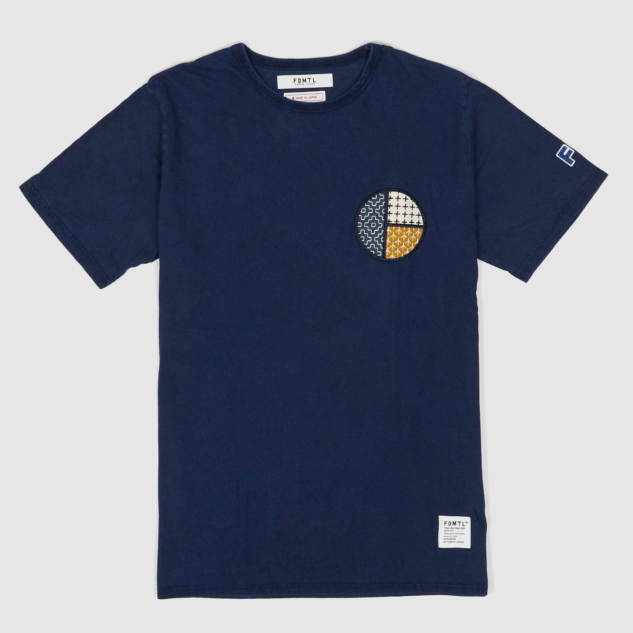 Short Sleeve Sashiko Patch Crew Neck Indigo T-Shirt