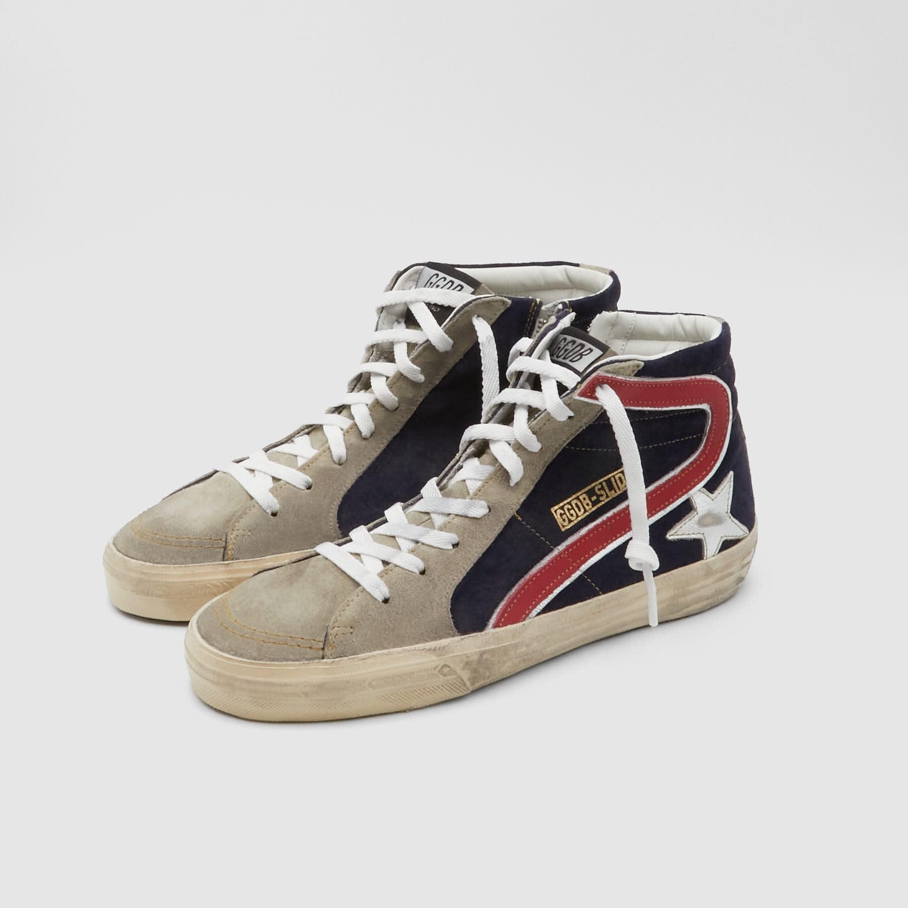 Slide Leather and Suede Sneaker Grey/ Black/ Red