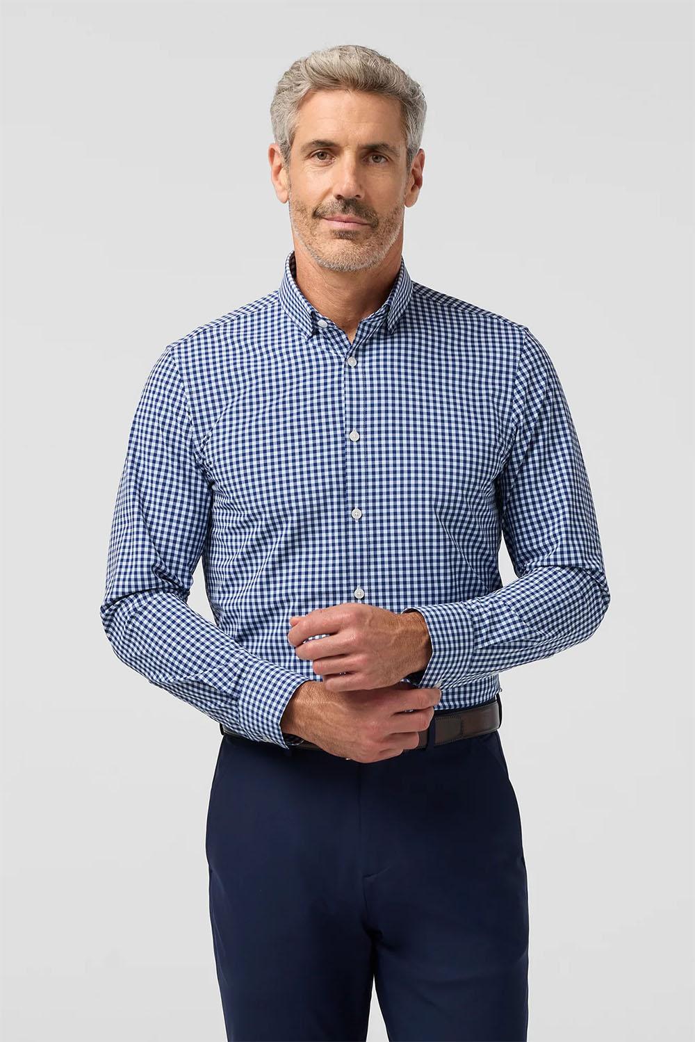 LEEWARD LS Midnight Navy Crew Gingham