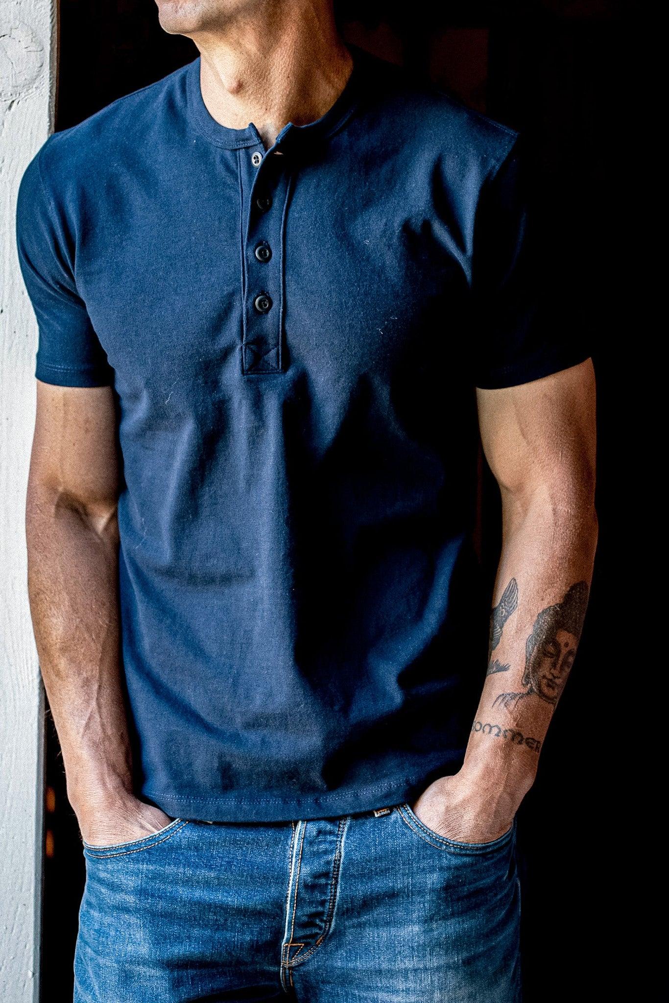 Men | Bolinas Henley | Heavyweight 8oz 100% Cotton - Navy
