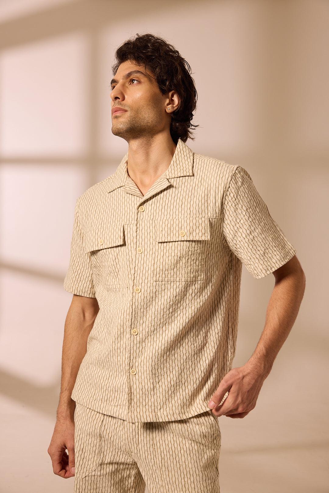 HARSHIL SHIRT - DISTORTION WEAVE KHAKI