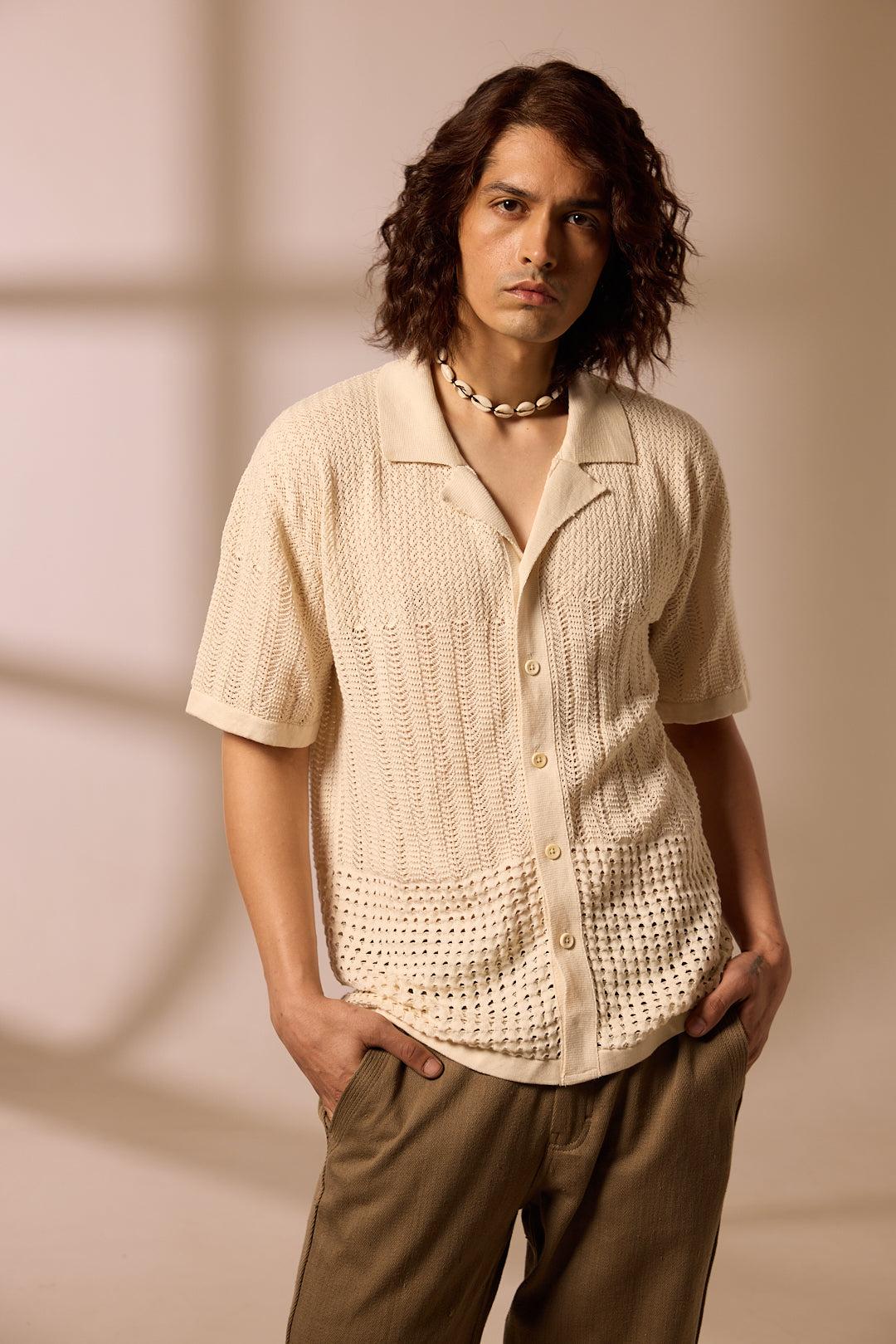 KHUSHI CAMP SHIRT - NATURAL POINTELLE