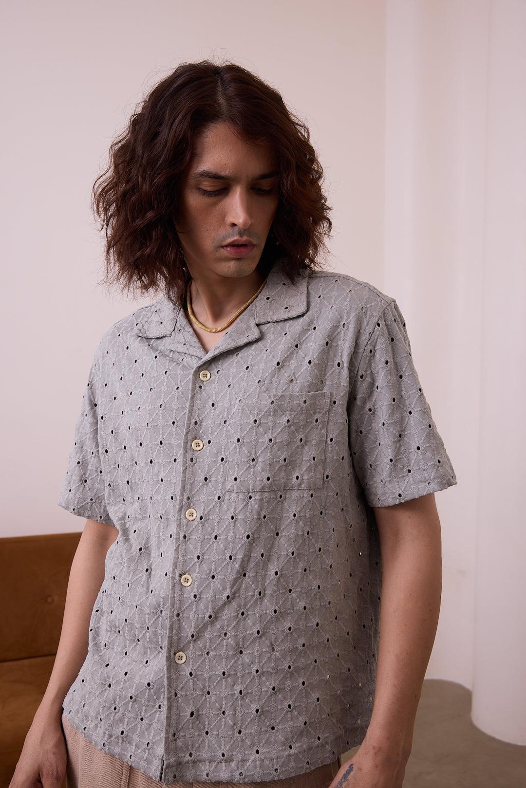 KHUSHI CAMP SHIRT - KNIT EMBROIDERY SAGE