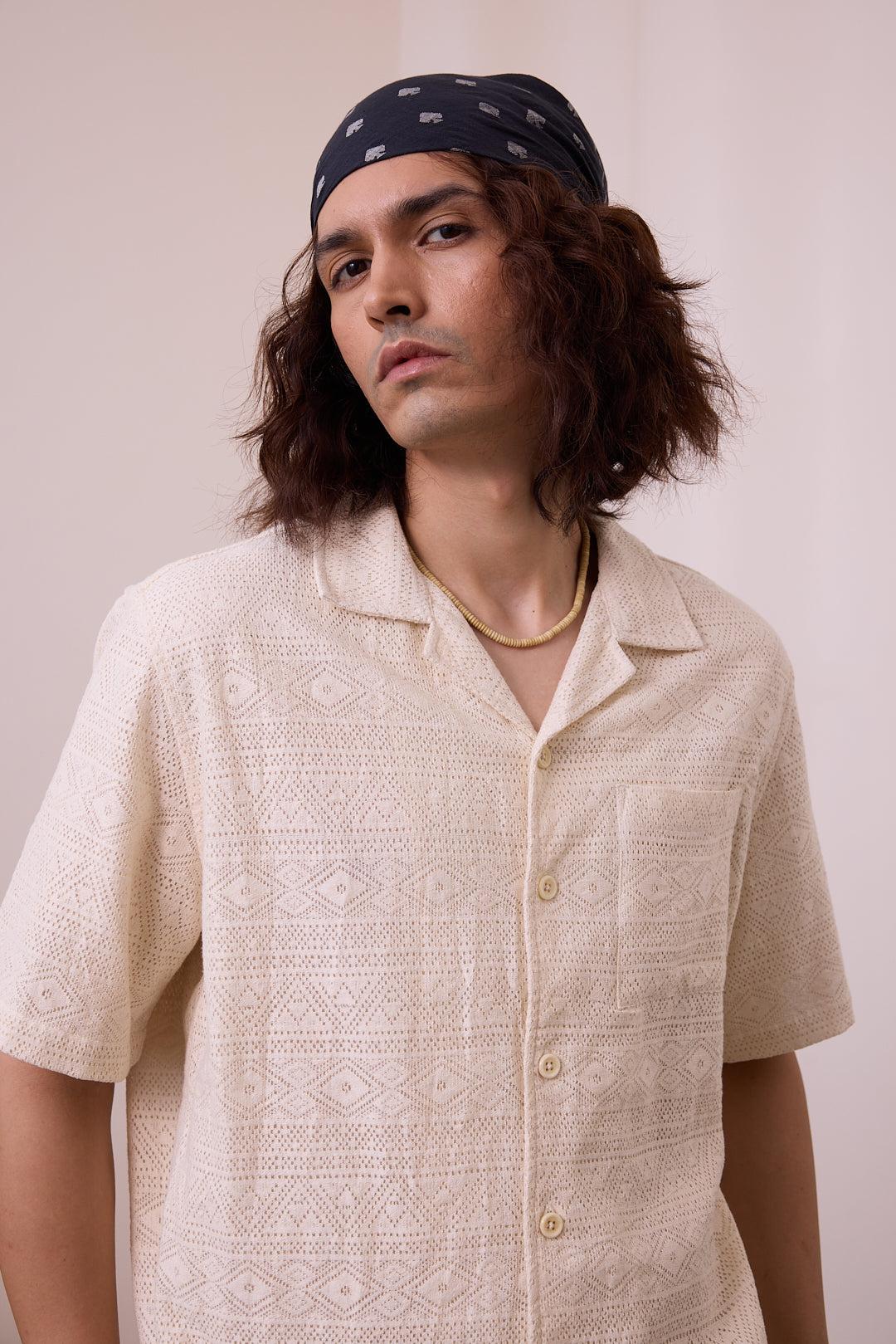 KHUSHI CAMP SHIRT - LACE AZTEC