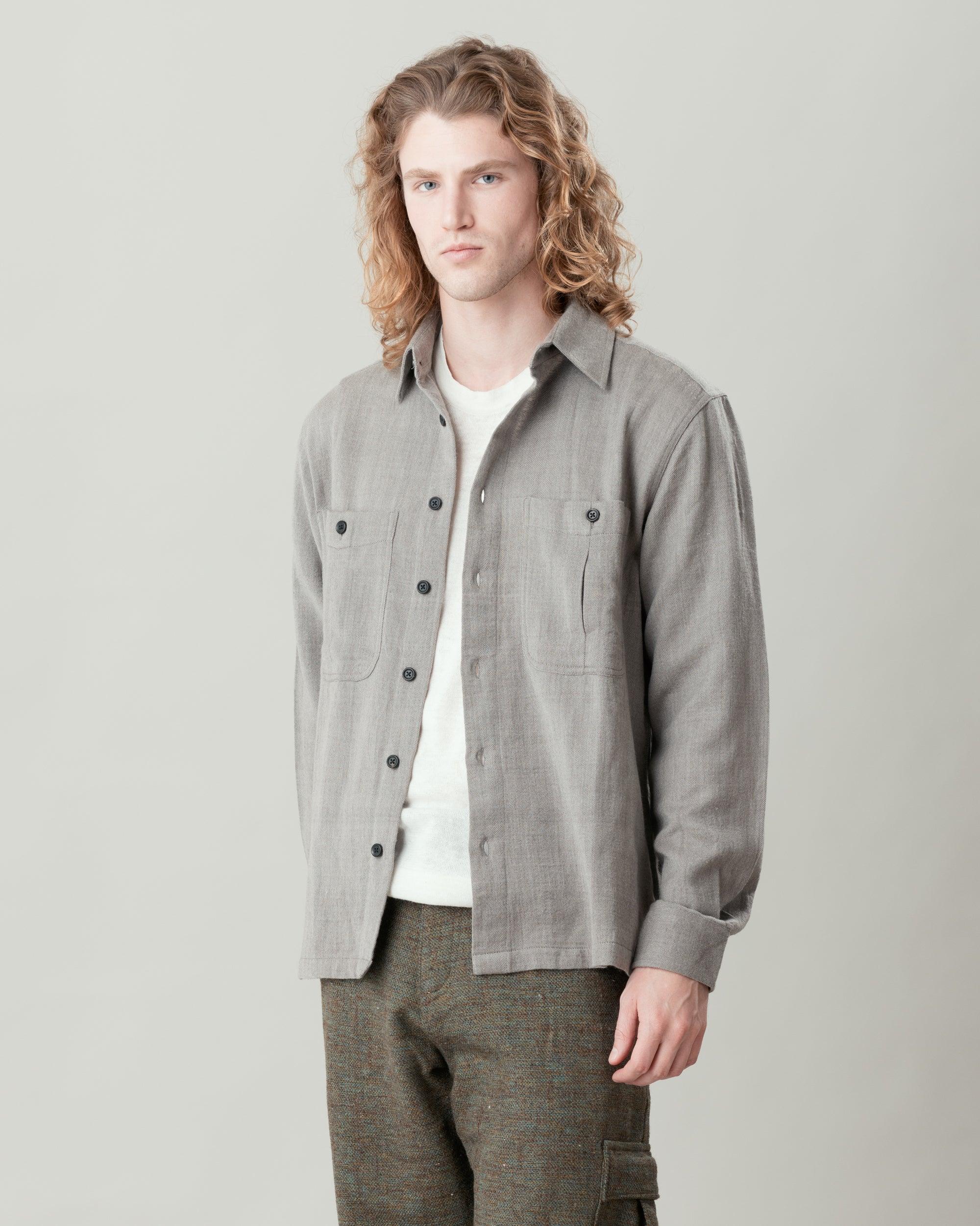 Vivek Overshirt - Cotton Wool Flannel in Slate