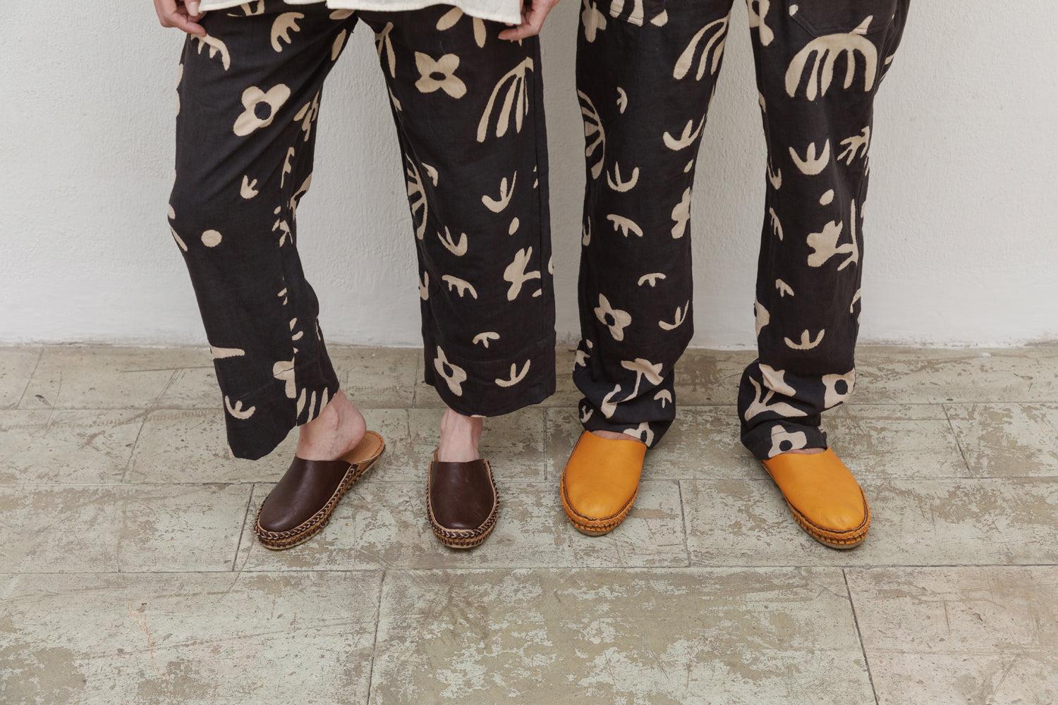 Garima Pant Cotton Kora Floral Applique Charcoal Tea