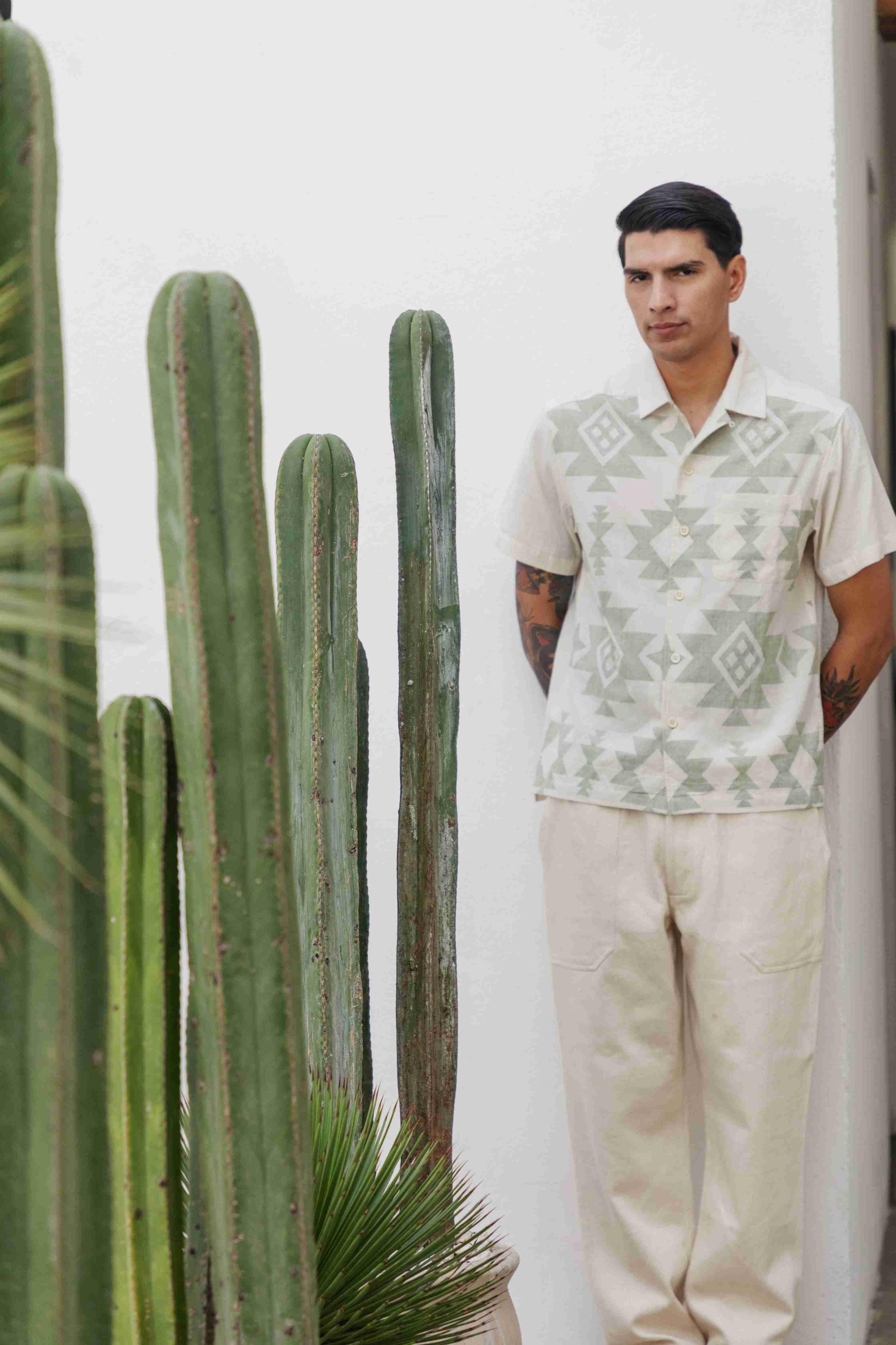 Khushi Camp Shirt in Jamdani Sage