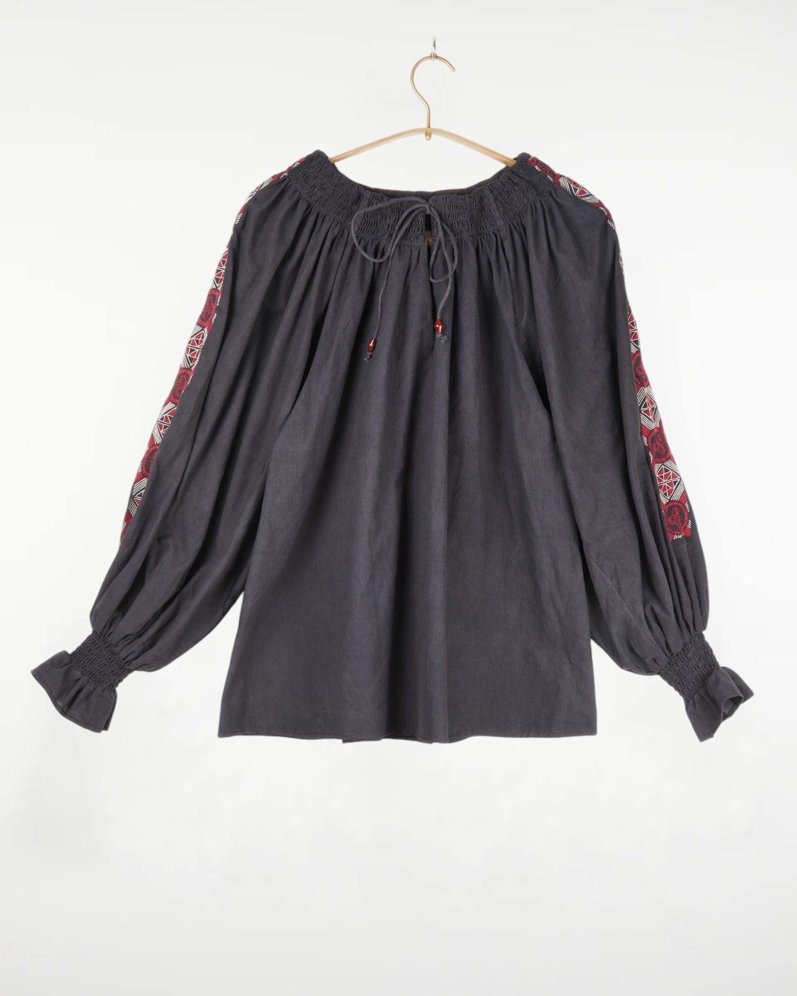 Priti Top Muslin Black with Embroidery