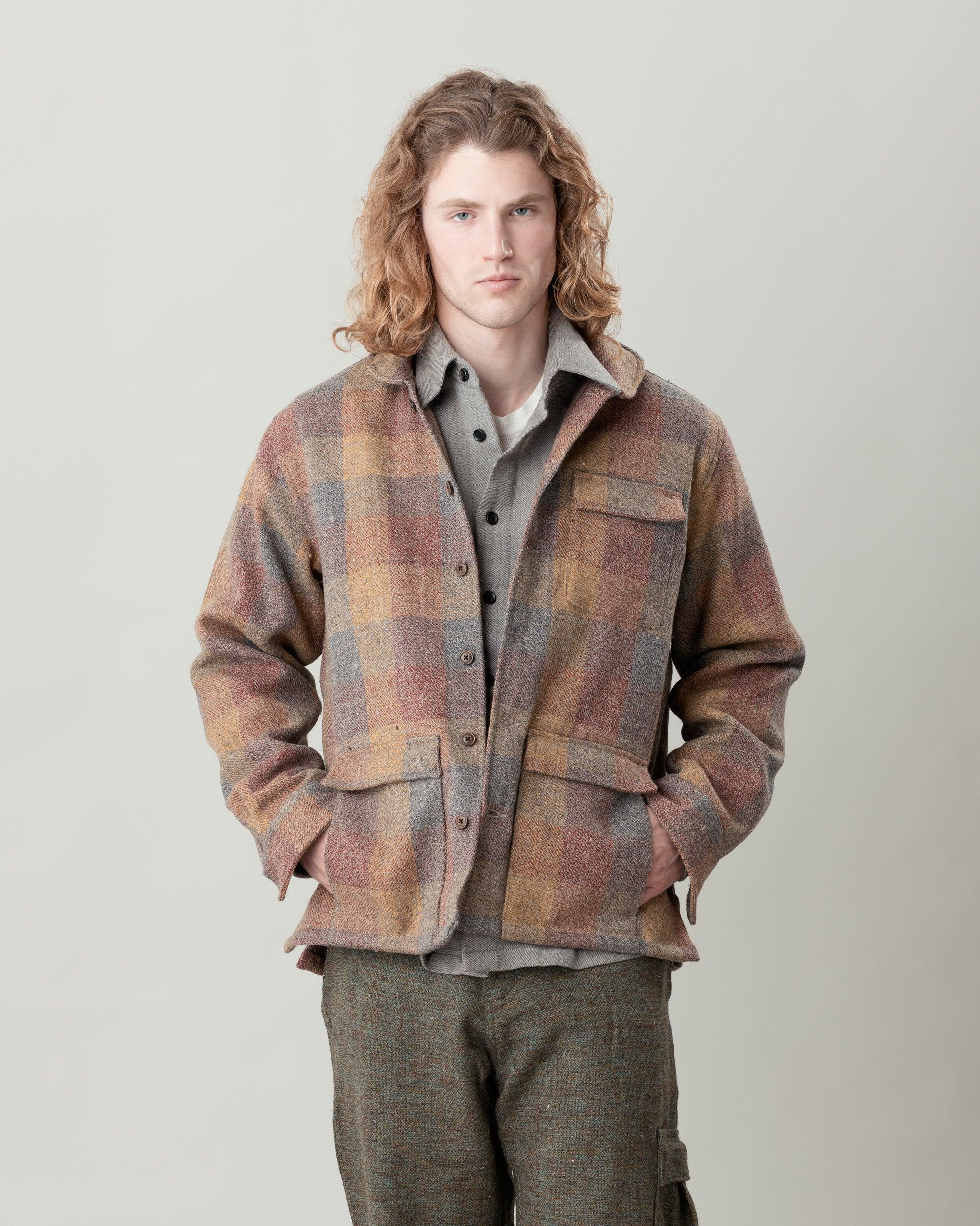 Yaatree Shawl Collar Jacket - Melange Plaid Wool in Multicolour