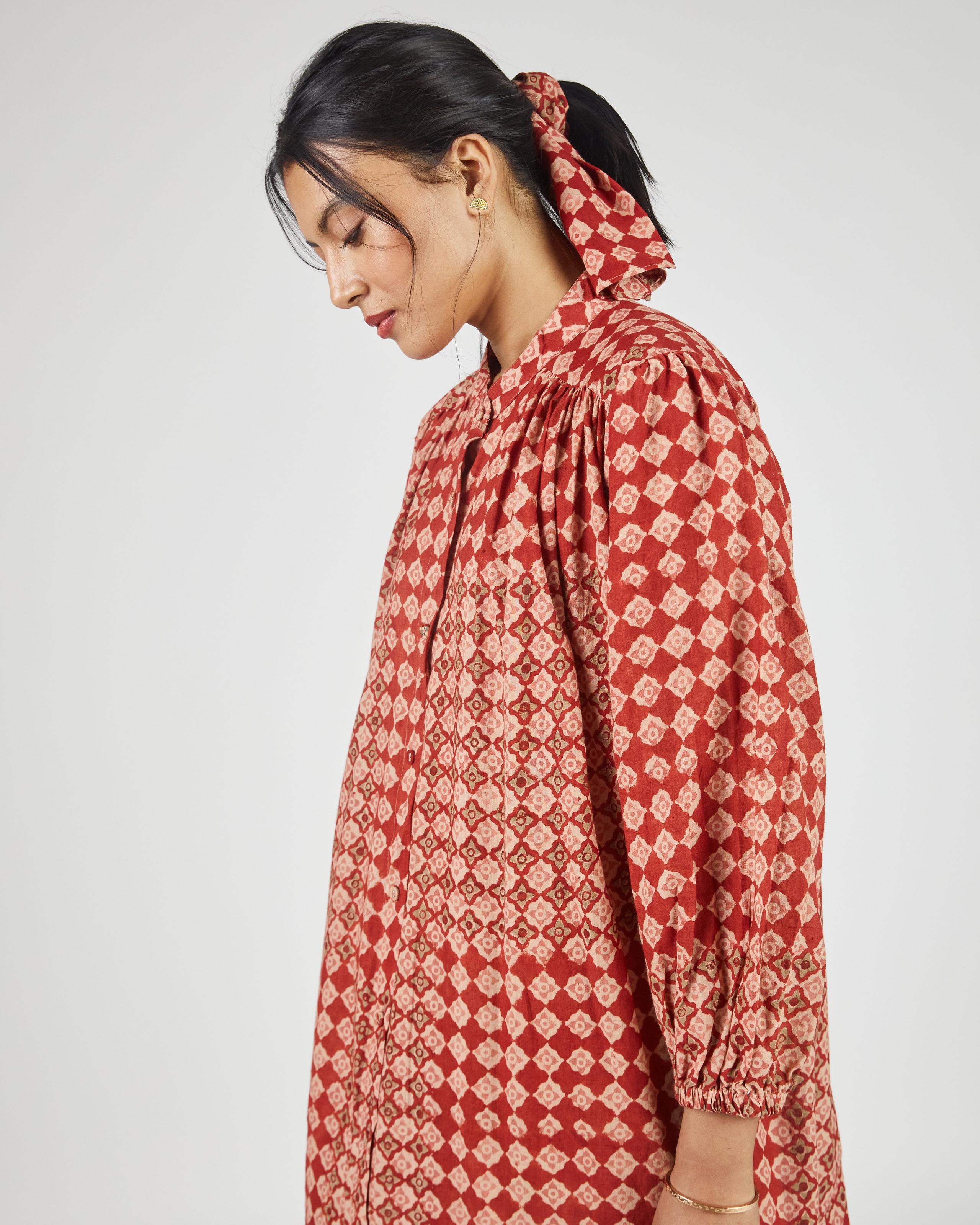Samira Tunic in Engineered Tile Print Madder