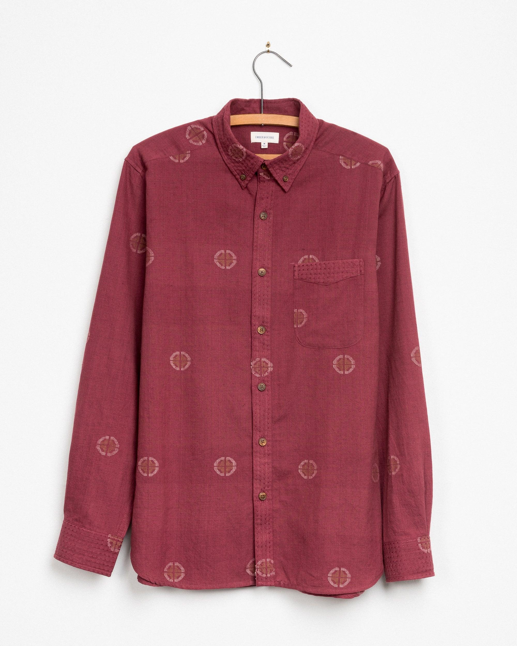 Kabir Standard Shirt w/Saddle Stitch in Pomegranate Lotus Jamdani