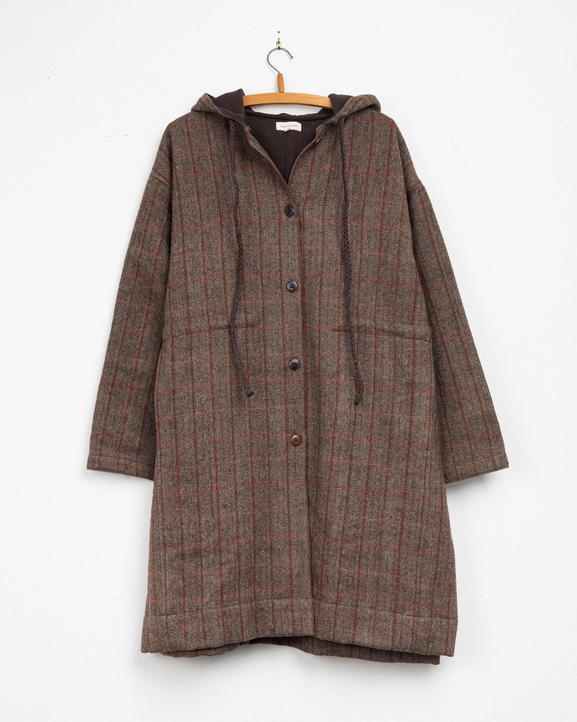 Samaya Hooded Coat in Camel Plaid
