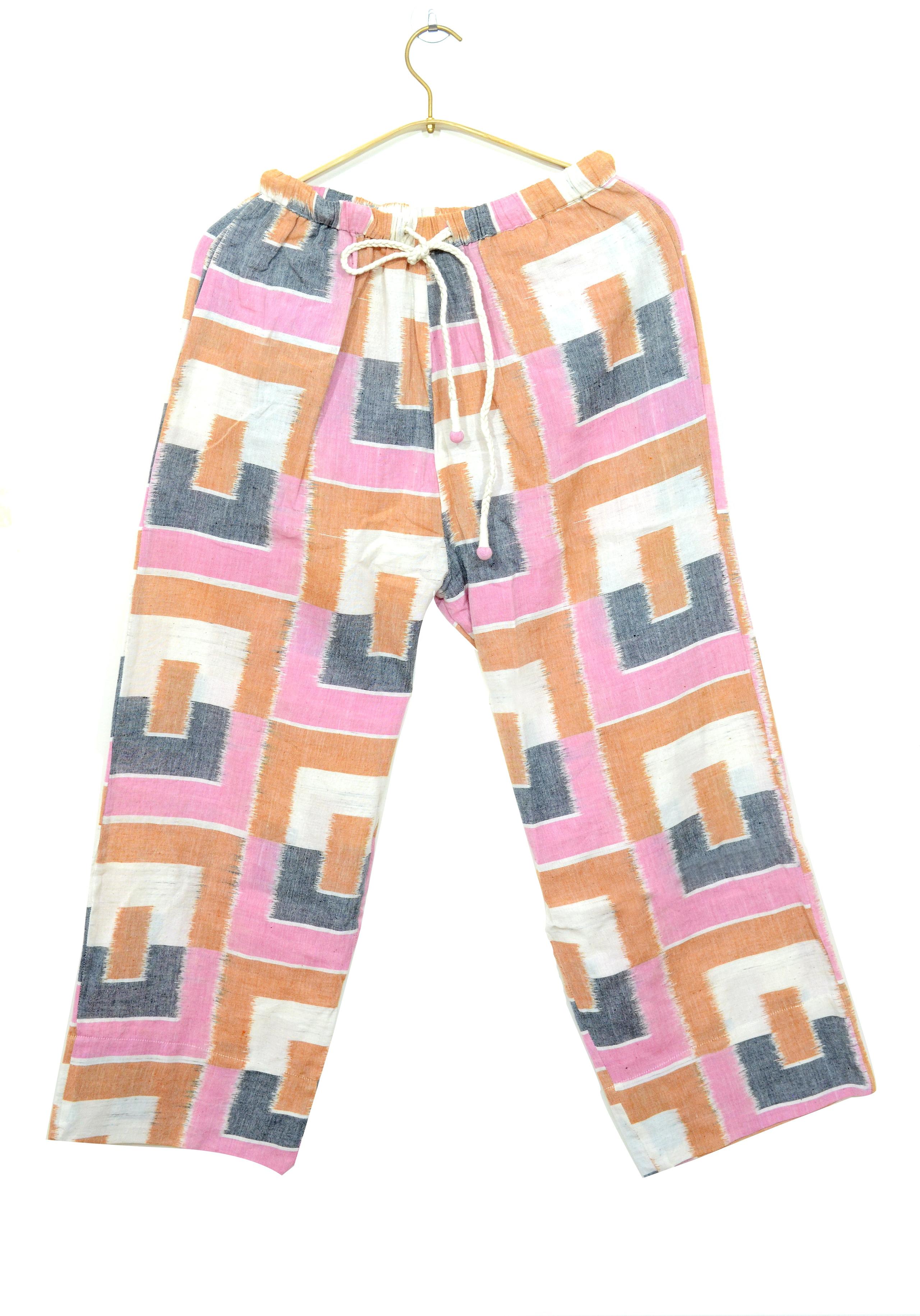 Garima Pant Cotton Kora With Ikat Blocks in Rose