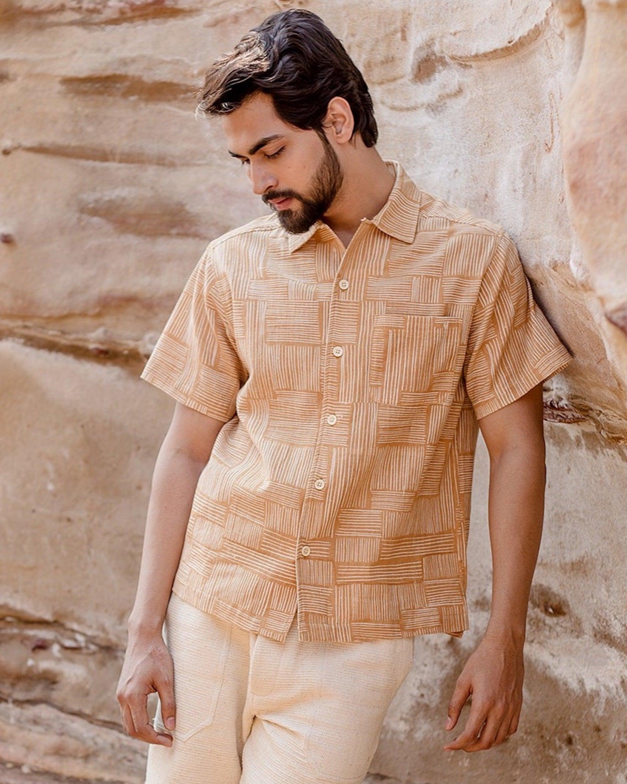 Khushi Camp Shirt in Wheat Block