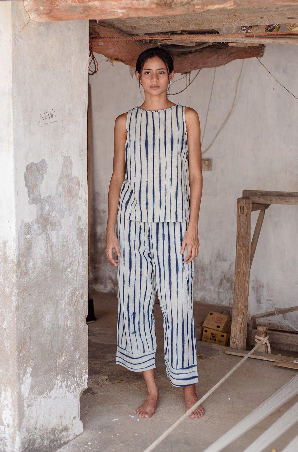 Garima Pant in Natural Stripe Shibori