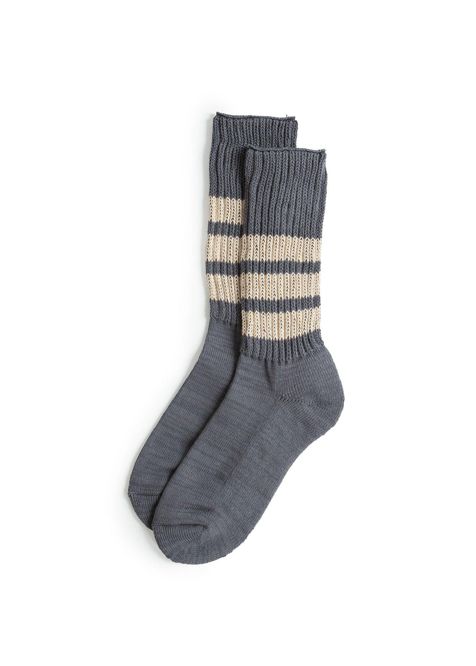 Coarse Ribbed Crew Socks "College Colors" - Faded Blue/Ivory