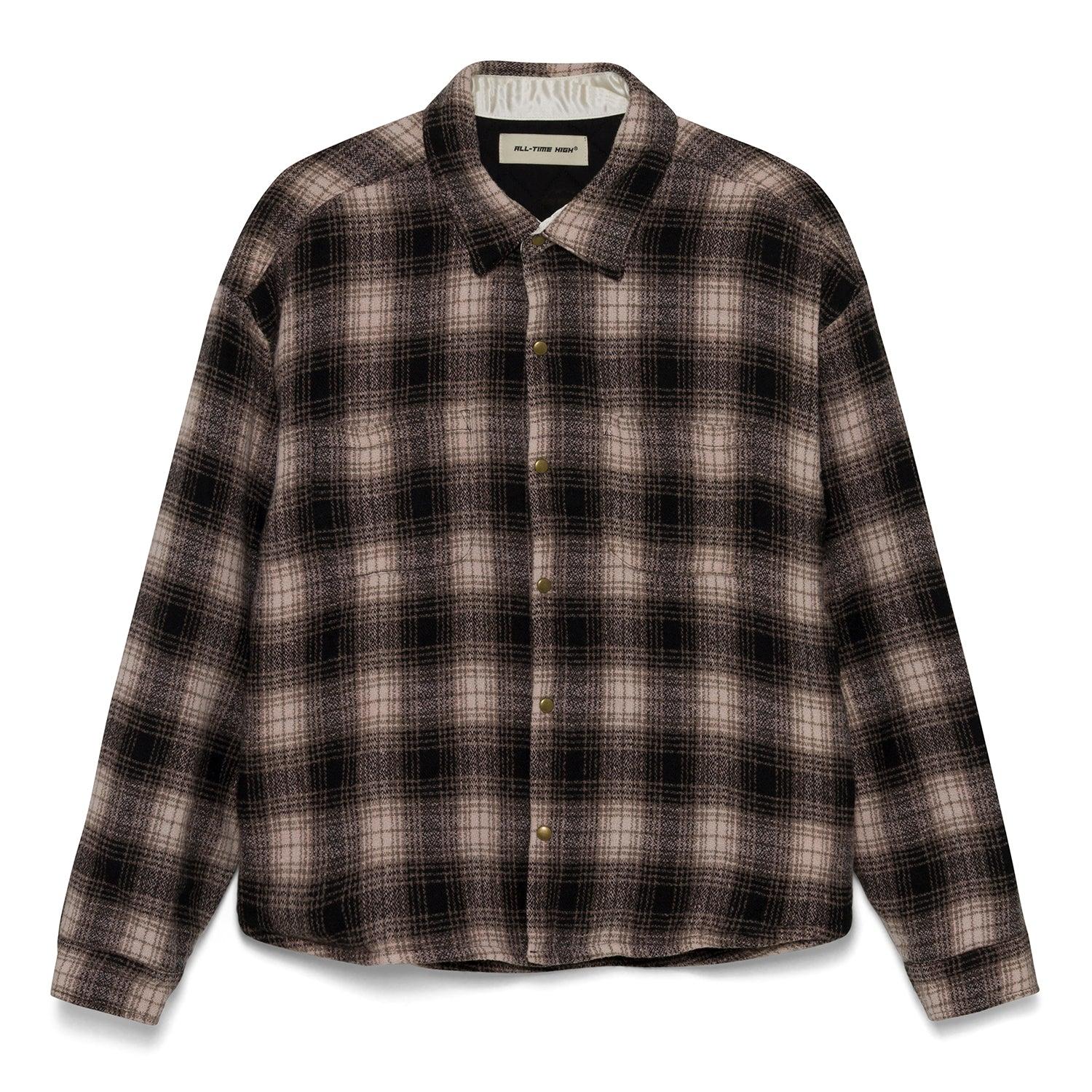 Quilt Lined Wool/Cotton Flannel Shirt Jacket (Brown/Black)