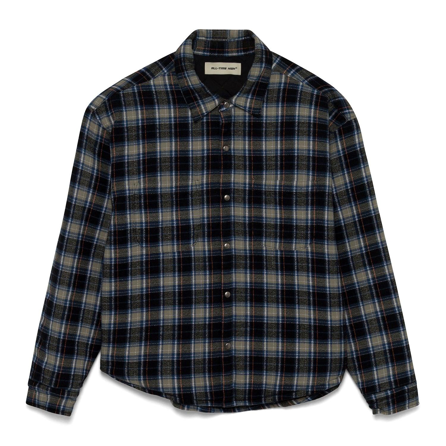 Quilt Lined Cotton Flannel Shirt Jacket (Grey/Blue/Black)