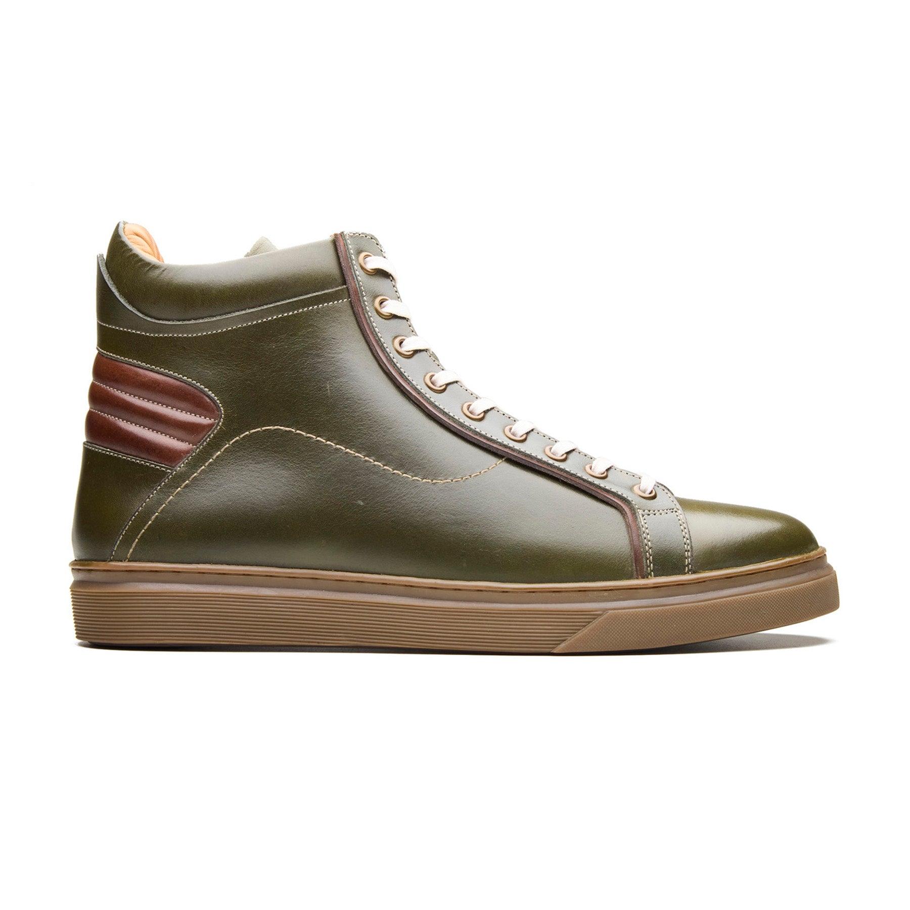 Kaiser, High Top Work Sneaker - Olive Pullup | Smart Casuals