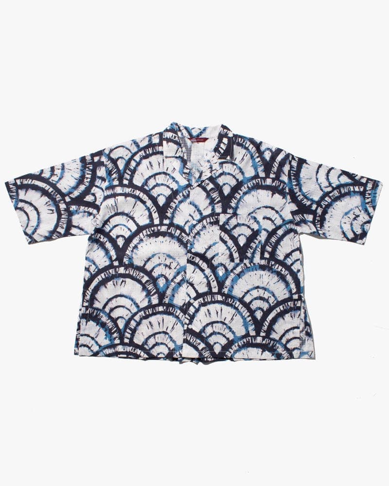 Short Sleeve Button Up Shirt, Tie-Dyed Seigaiha