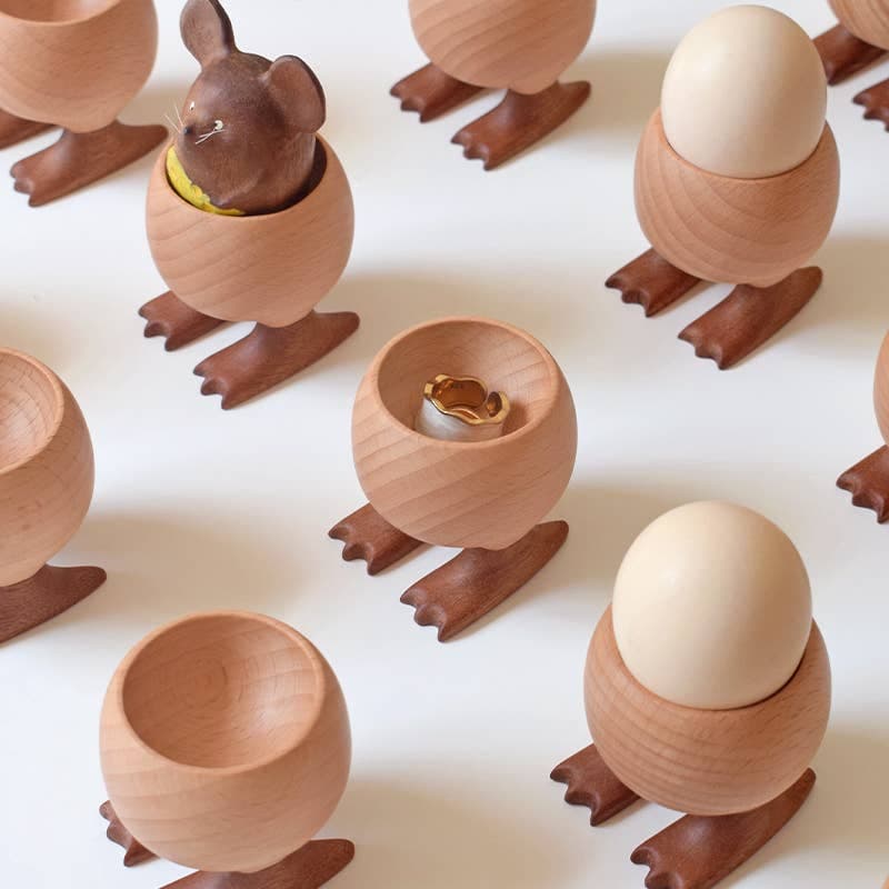 Senser Woodcraft, Wooden Egg Cup, Little Claw Design in Sapele & Beech