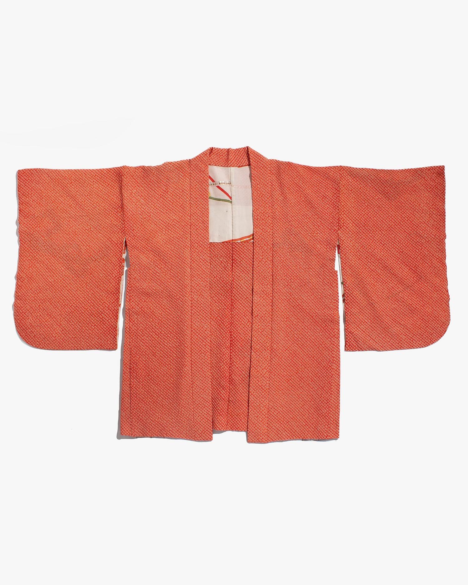Vintage Haori Jacket, Full Shibori, Orange with Abstract Details