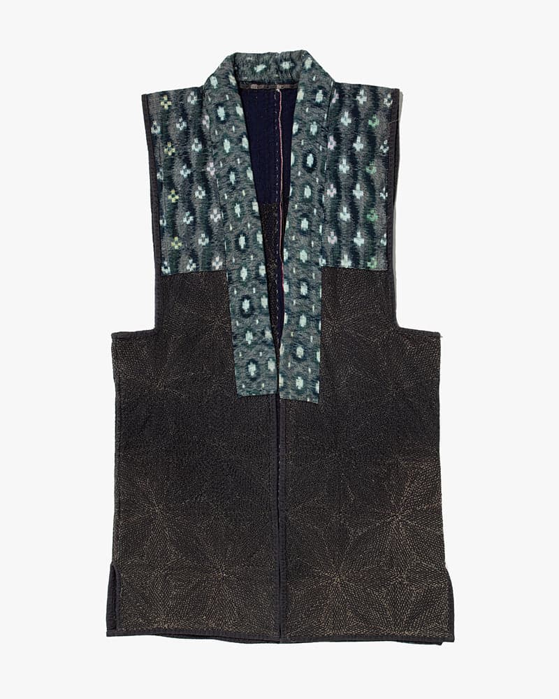 Vintage Boro Vest, Fully Sashiko Stitched, Indigo Tatewaku and Asanoha