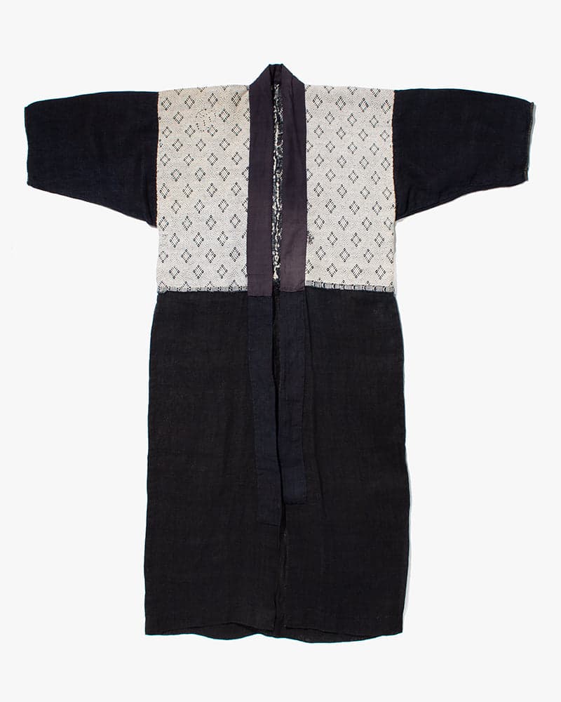 Vintage Noragi Jacket, Partially Sashiko Stitched, Indigo with White Hishi