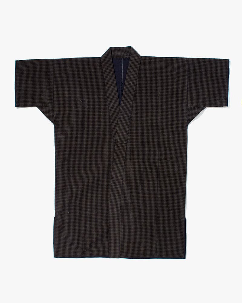 Vintage Noragi Jacket, Partially Sashiko Stitched, Indigo with Grid