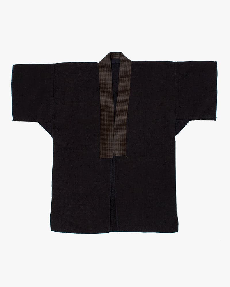 Vintage Noragi Jacket, Fully Sashiko Stitched, Indigo with Grid Collar