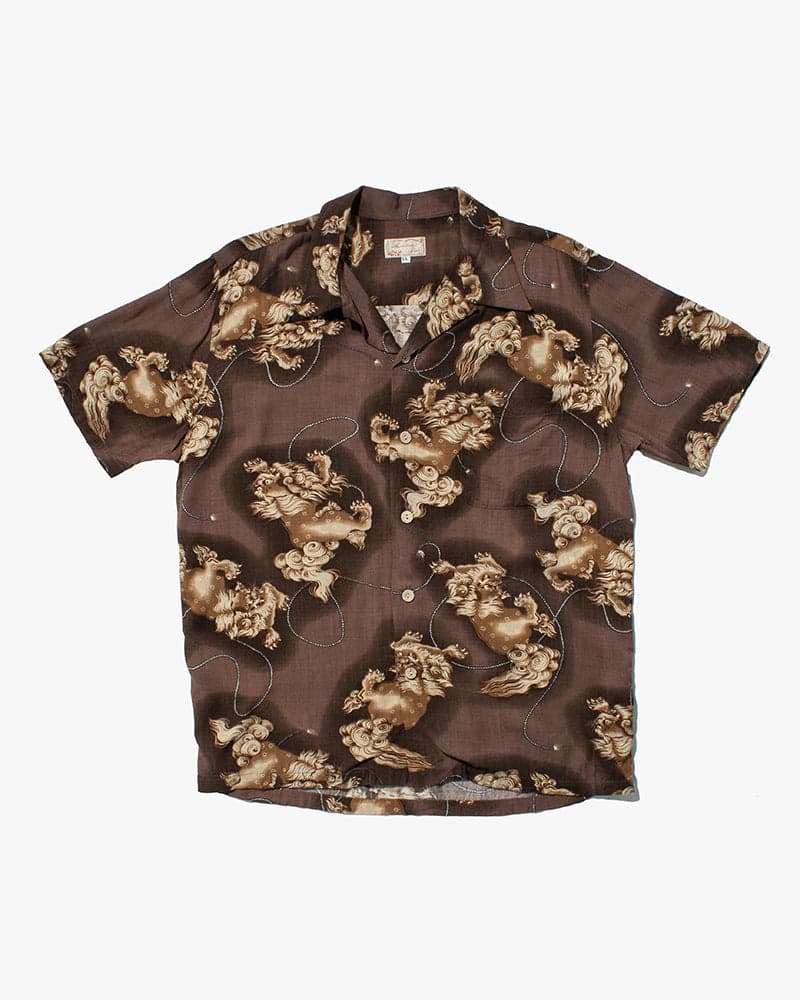 Shirt, Short Sleeve Aloha Shirt, Hawaiian Aloha Tropical Brand, Brown with Lions - LL
