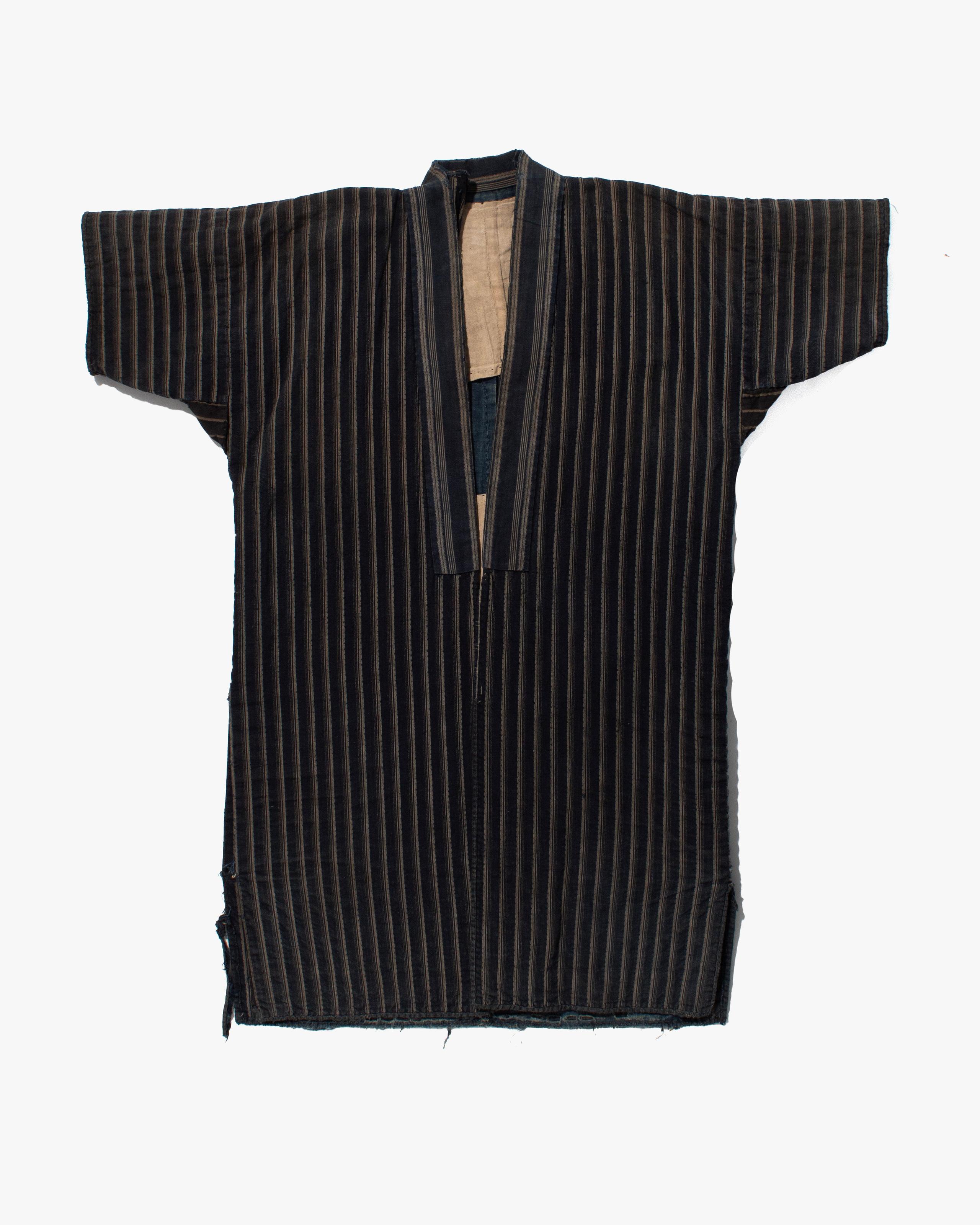 Vintage Noragi Jacket, Fully Sashiko Stitched, Multi-Stripe Faded Indigo