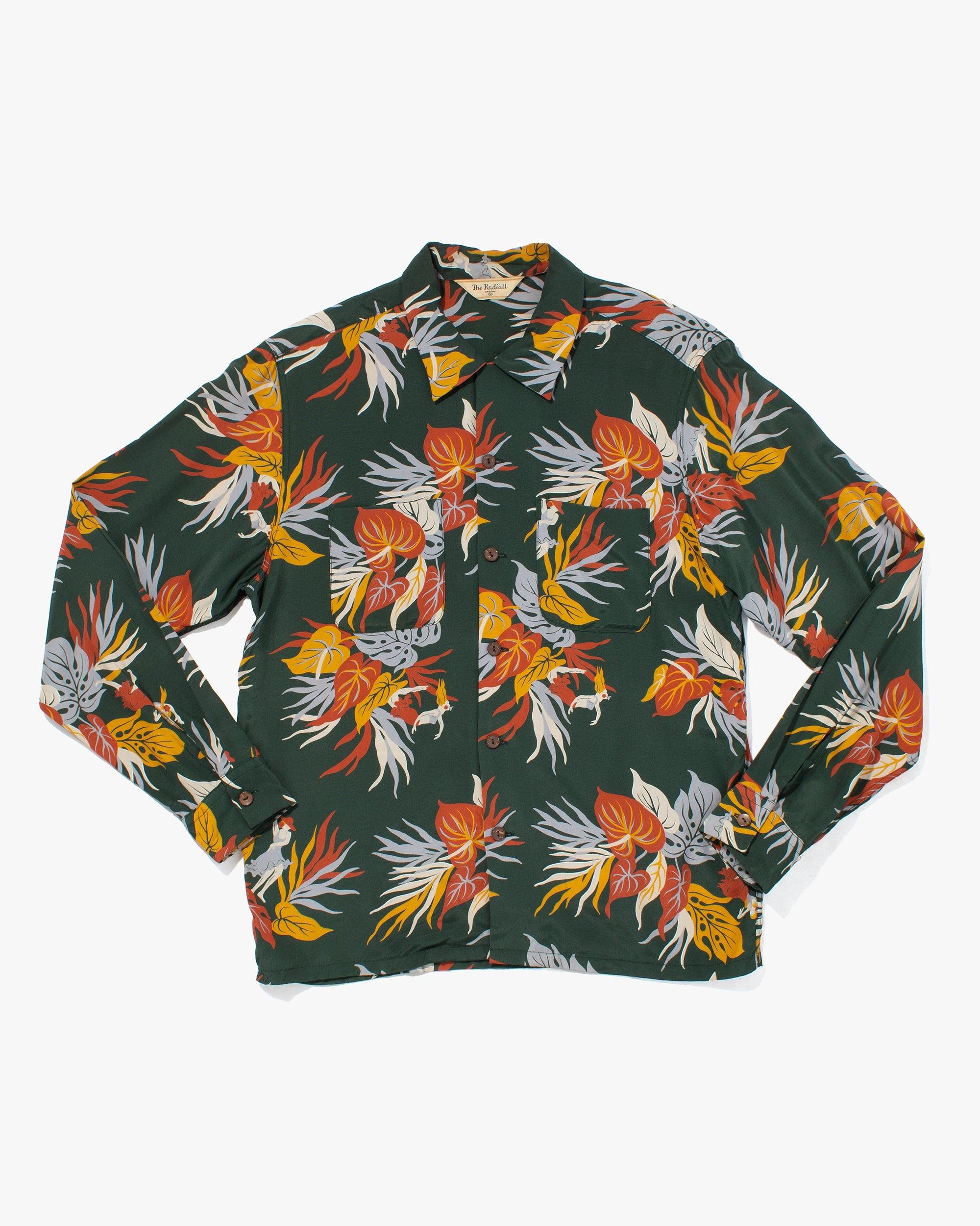 , Long Sleeve Aloha Shirt, Radiall, Green with Multi Botanical - M