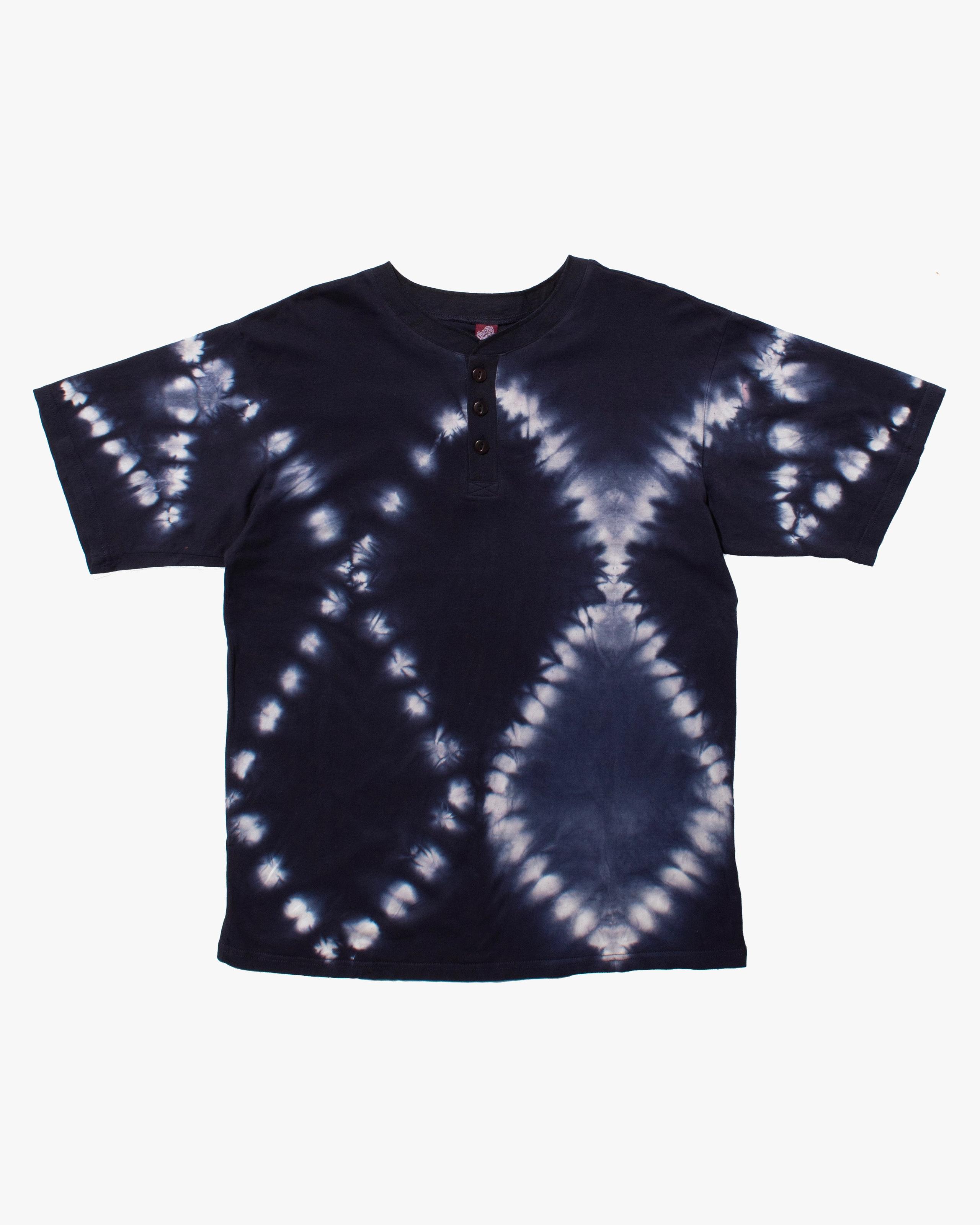 , Short Sleeve Button Up Tunic, Navy Shibori Tye Dye